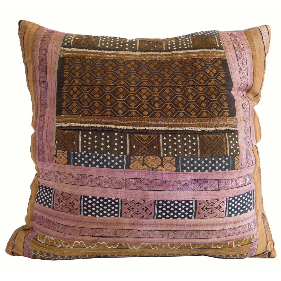 Mauve and Brown and Gold Silk Embroidery Pillow