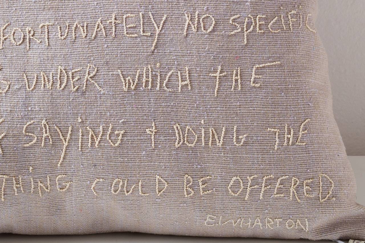 American Embroidered Pillow with Text by Edith Wharton For Sale