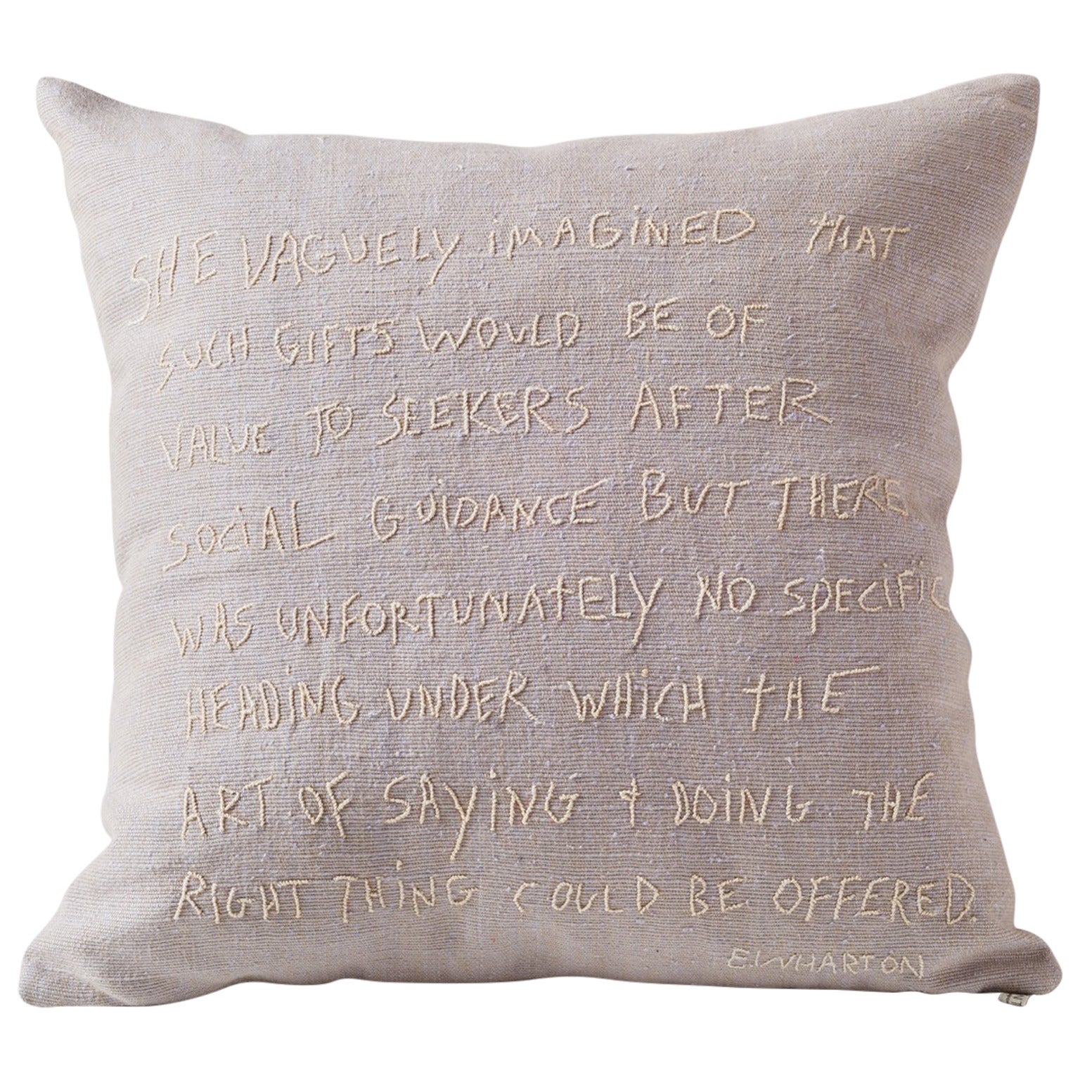 Embroidered Pillow with Text by Edith Wharton For Sale