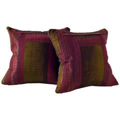 Vintage Miao Embroidery Cushions in Reds and Greens