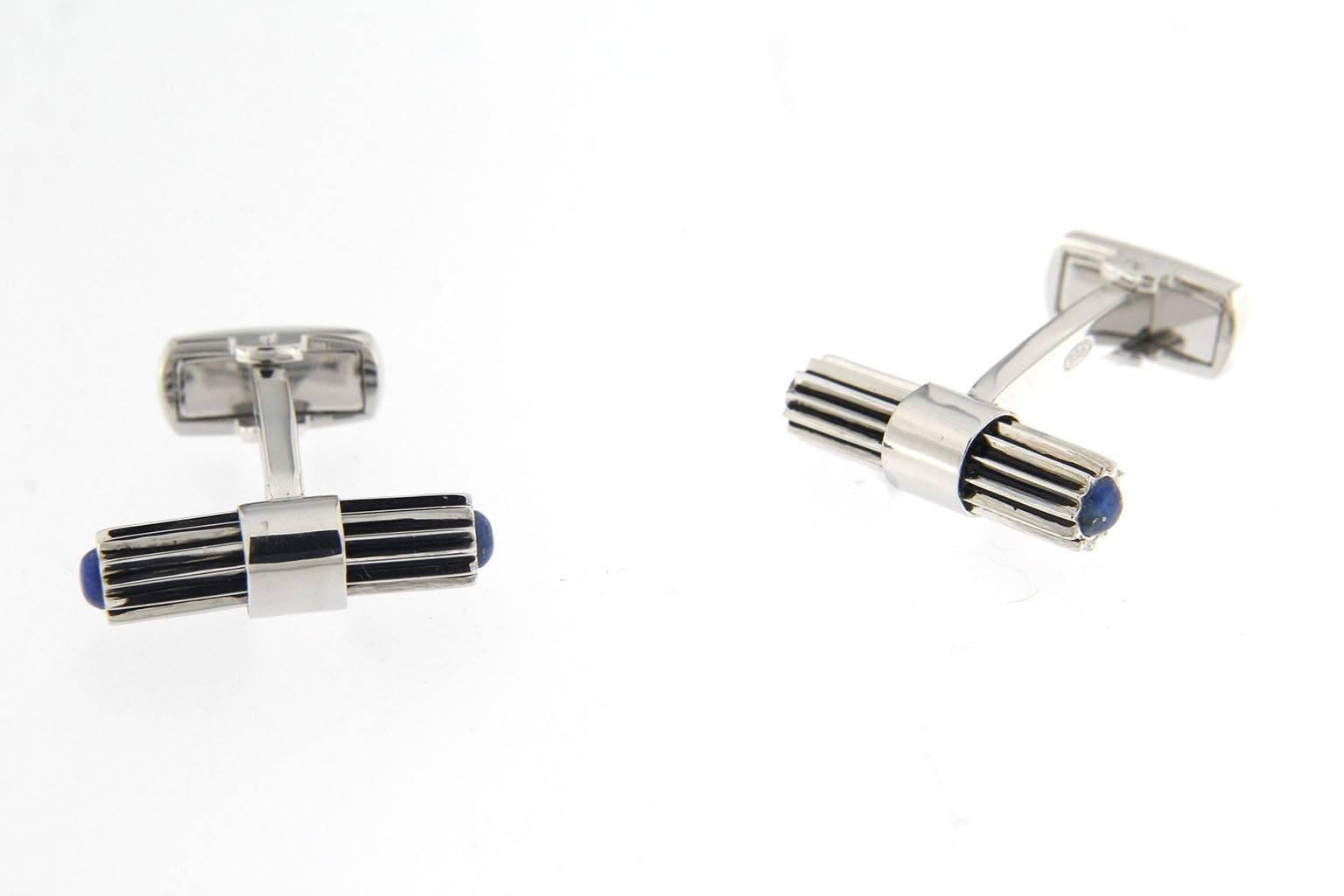 Cabochon Jona Lapis Lazuli Sterling Silver Bar Cufflinks