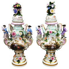 Rare Pair of 19th Century Meissen Vases