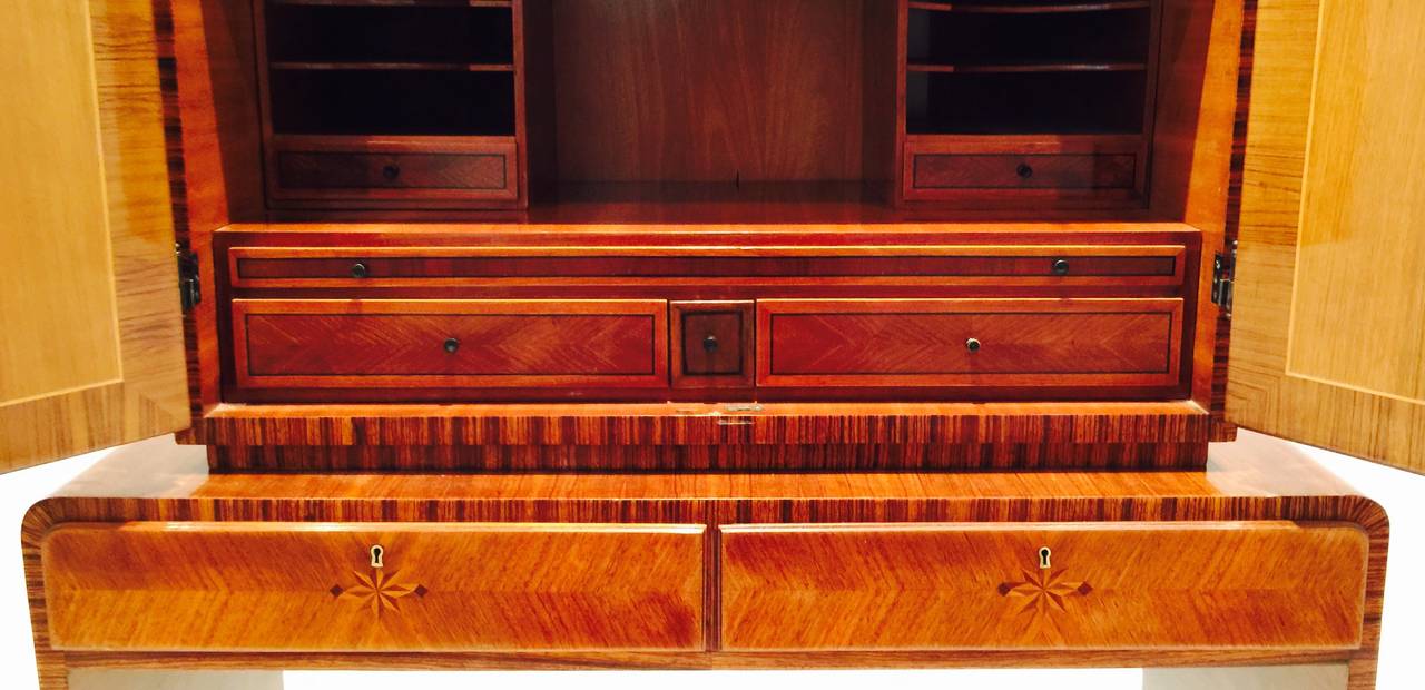 20th Century Secretaire or Dry Bar with Parquetry Veneered Doors For Sale