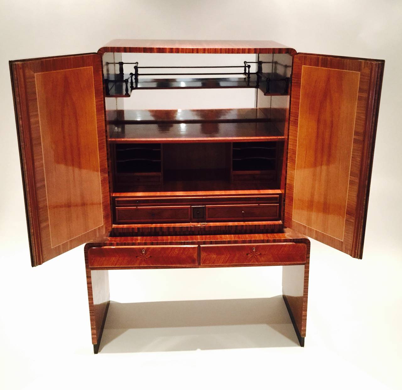 Secretaire or Dry Bar with Parquetry Veneered Doors In Good Condition For Sale In Los Angeles, CA