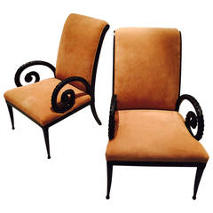 Pair of Suede Armchairs Attributed to Grosfeld House