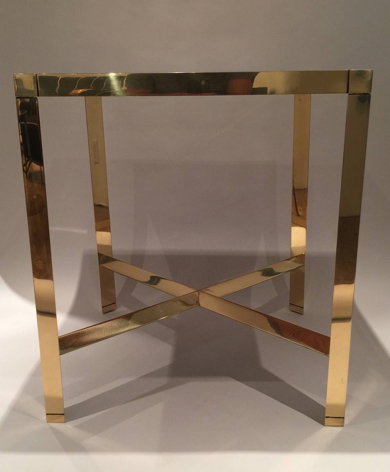 Polished Karl Springer Triangular Leg Metal End Table For Sale