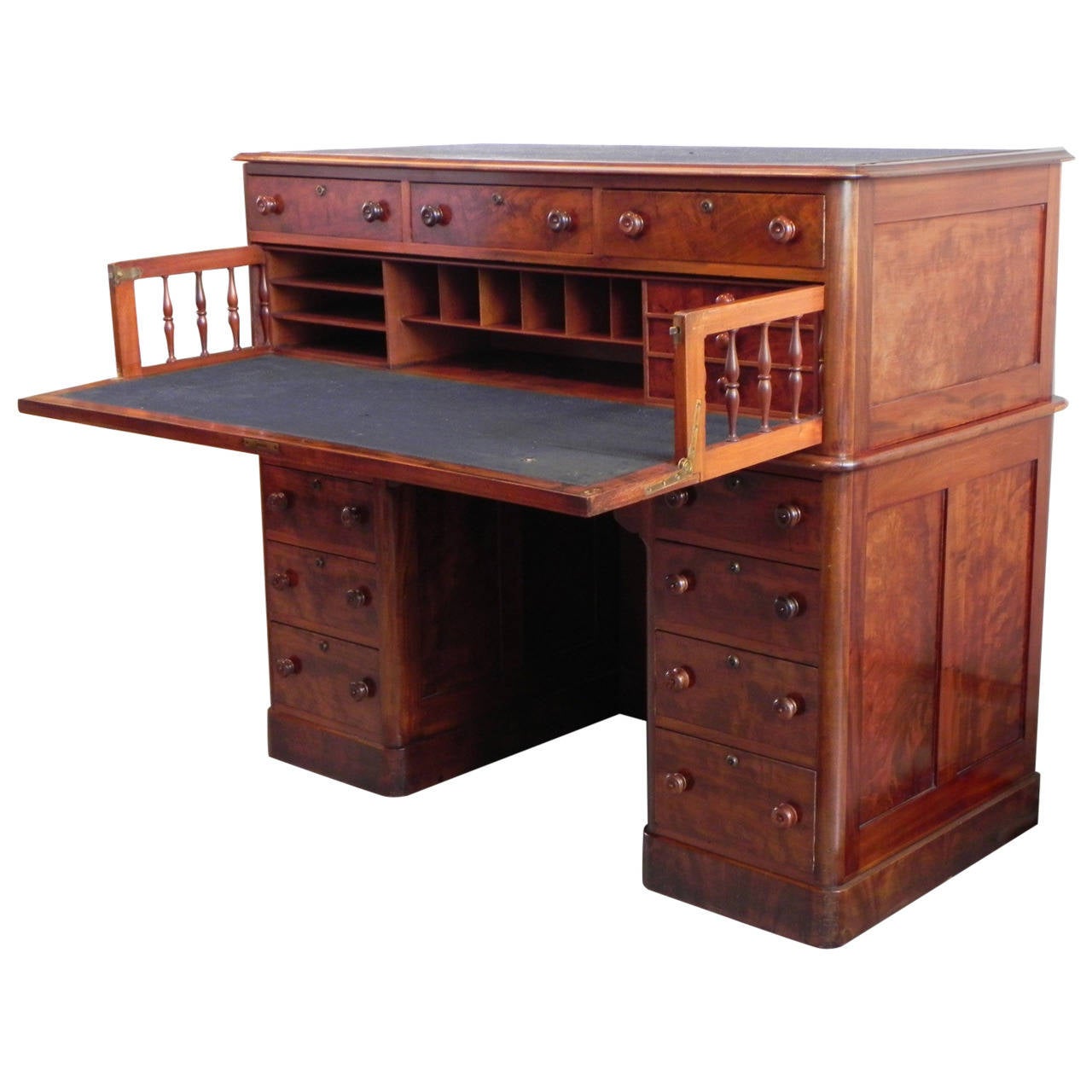 Neoclassical Mahogany Pedestal Base Secretary or Desk by Stephen Smith, Boston For Sale
