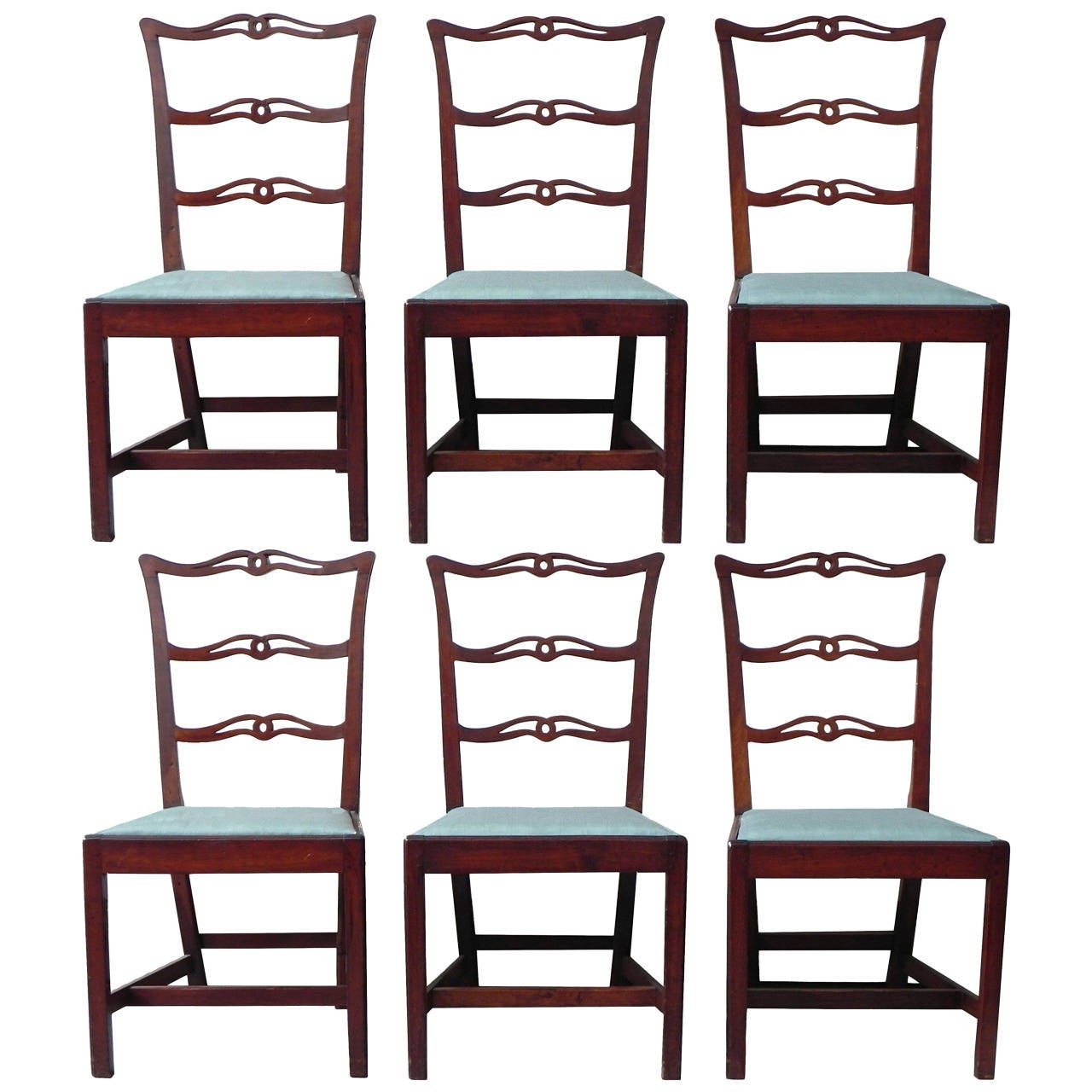 Set of Six Chippendale Cherry Ribbon-Back Dining Chairs, New England For Sale