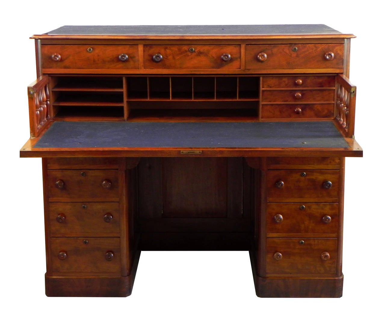 American Empire Neoclassical Mahogany Pedestal Base Secretary or Desk by Stephen Smith, Boston For Sale