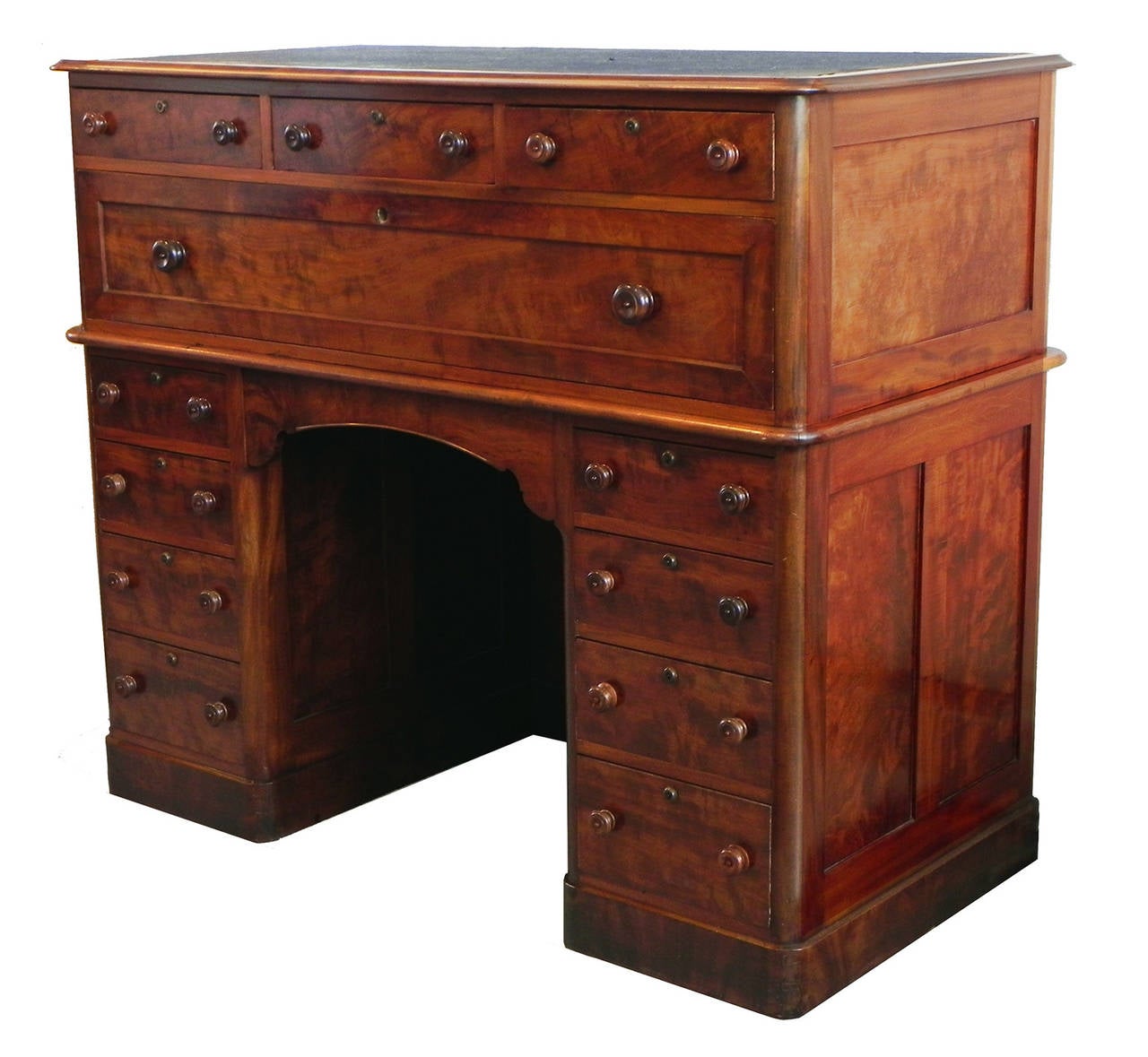 American Neoclassical Mahogany Pedestal Base Secretary or Desk by Stephen Smith, Boston For Sale