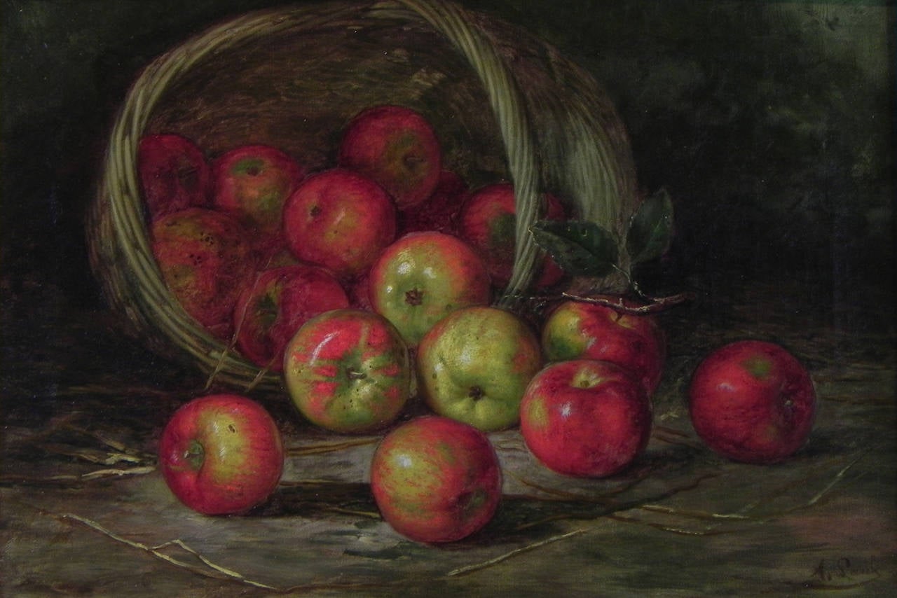 19th Century American Still-Life with Apples and Basket by August Laux