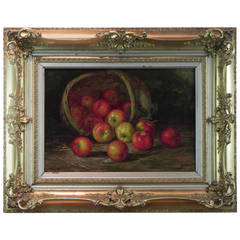 Antique 19th Century American Still-Life with Apples and Basket by August Laux