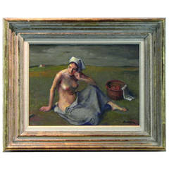 Robert Brackman Mid-Century Modern Nude Painting, "Reverie"