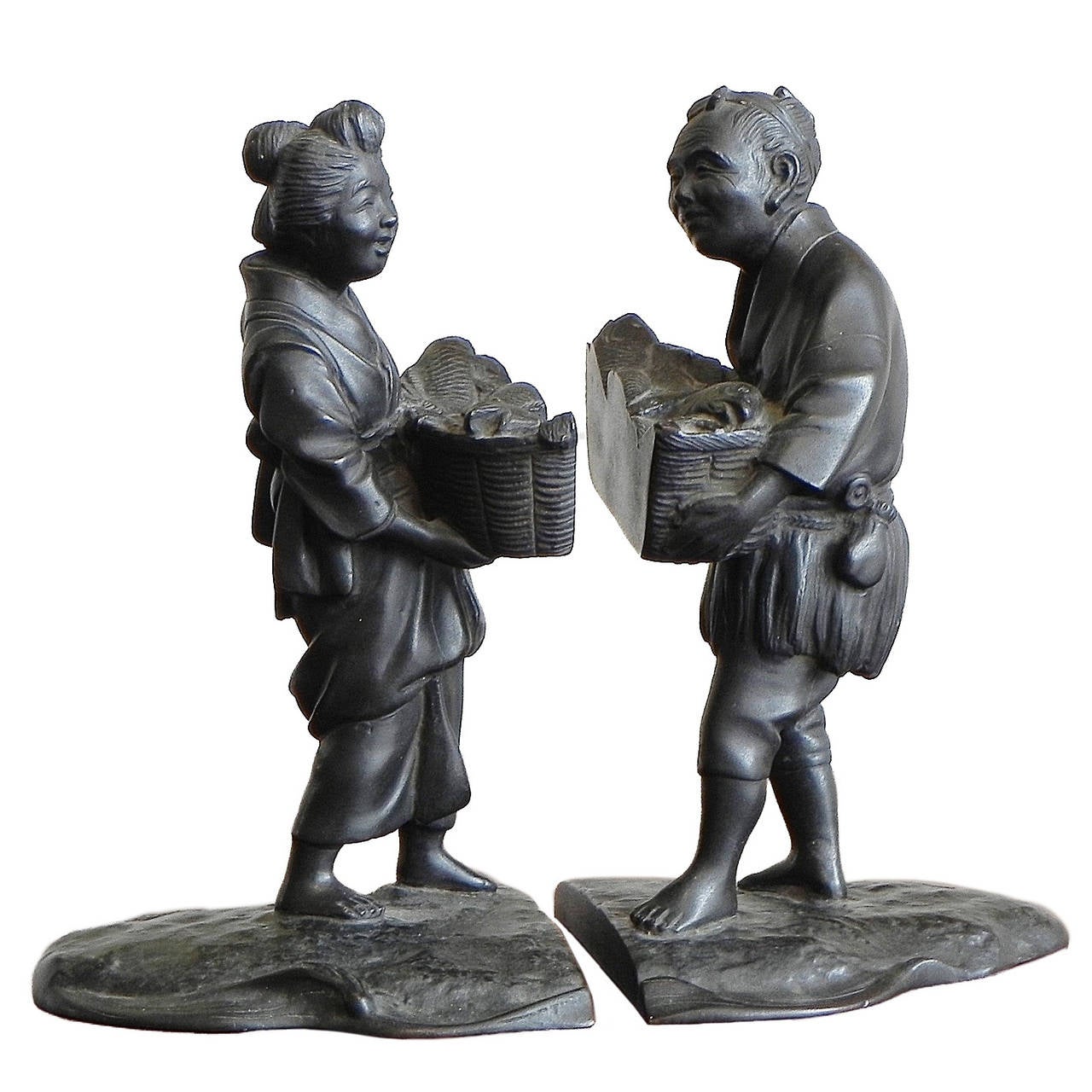 Pair of Meiji Period Bronze Bookends For Sale