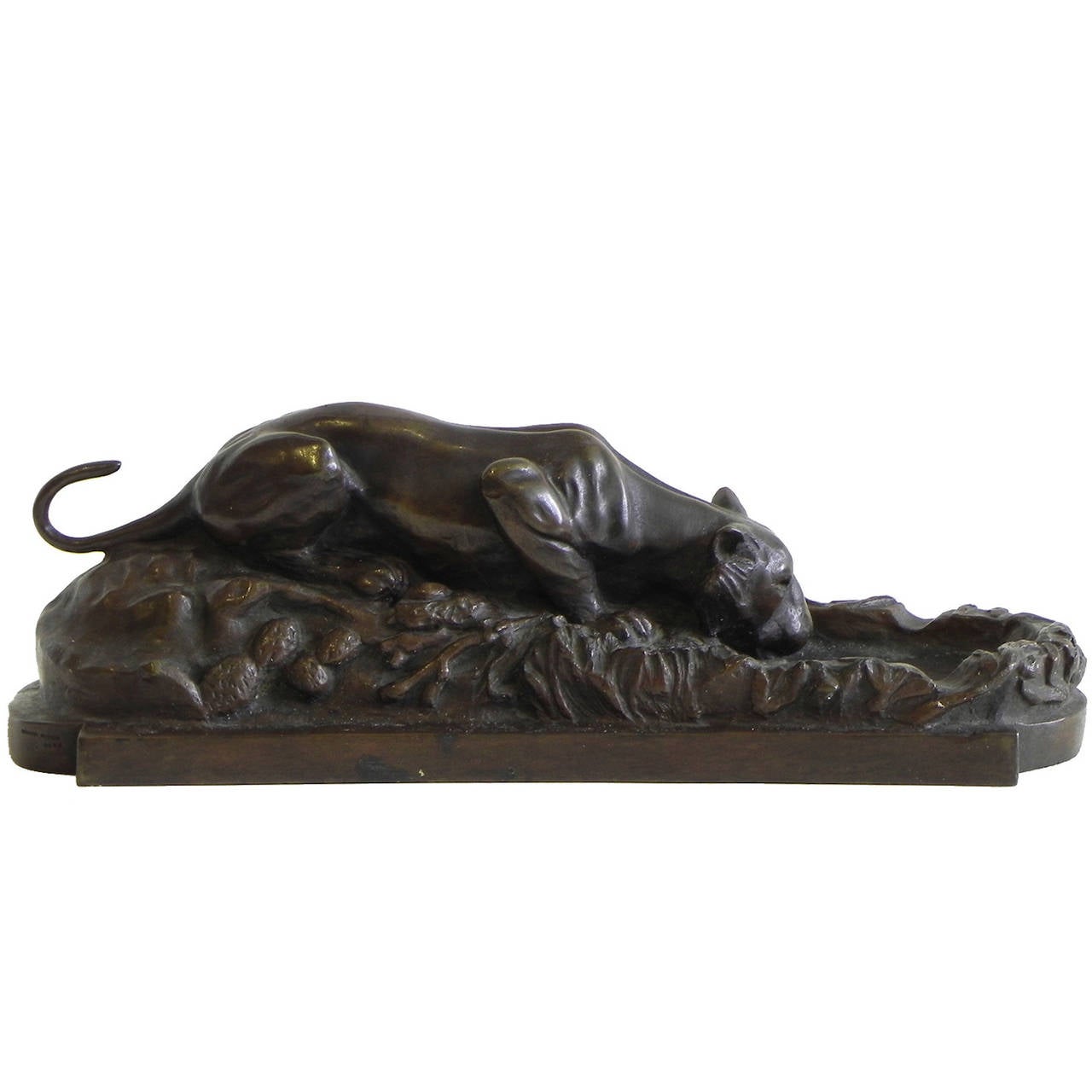 Drinking Puma Bronze Cigar Holder Sculpture by Madeleine Fish Park, 1891-1960 For Sale