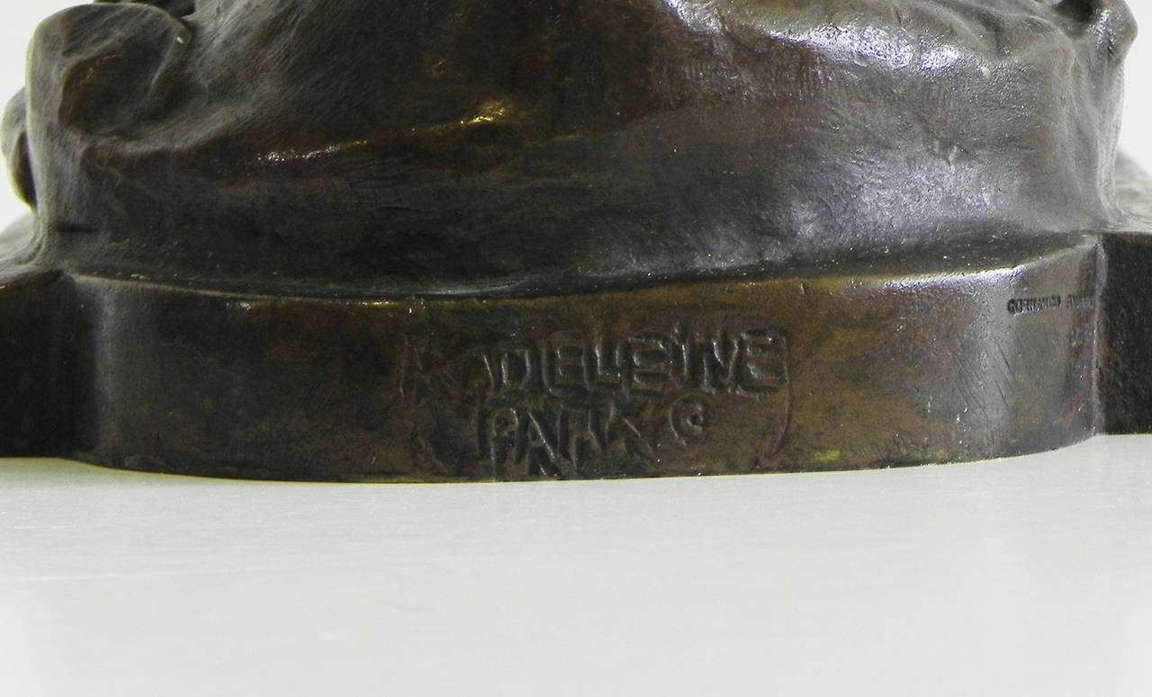 American Drinking Puma Bronze Cigar Holder Sculpture by Madeleine Fish Park, 1891-1960 For Sale