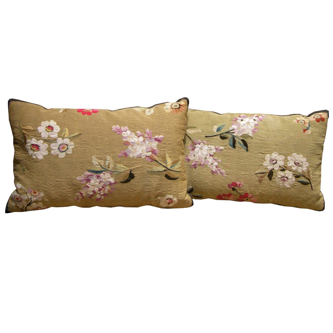 Pair of Antique Aubusson Pillows, 23 X 15, 1501p 1502p, 3,600, circa 1860 at 1stdibs