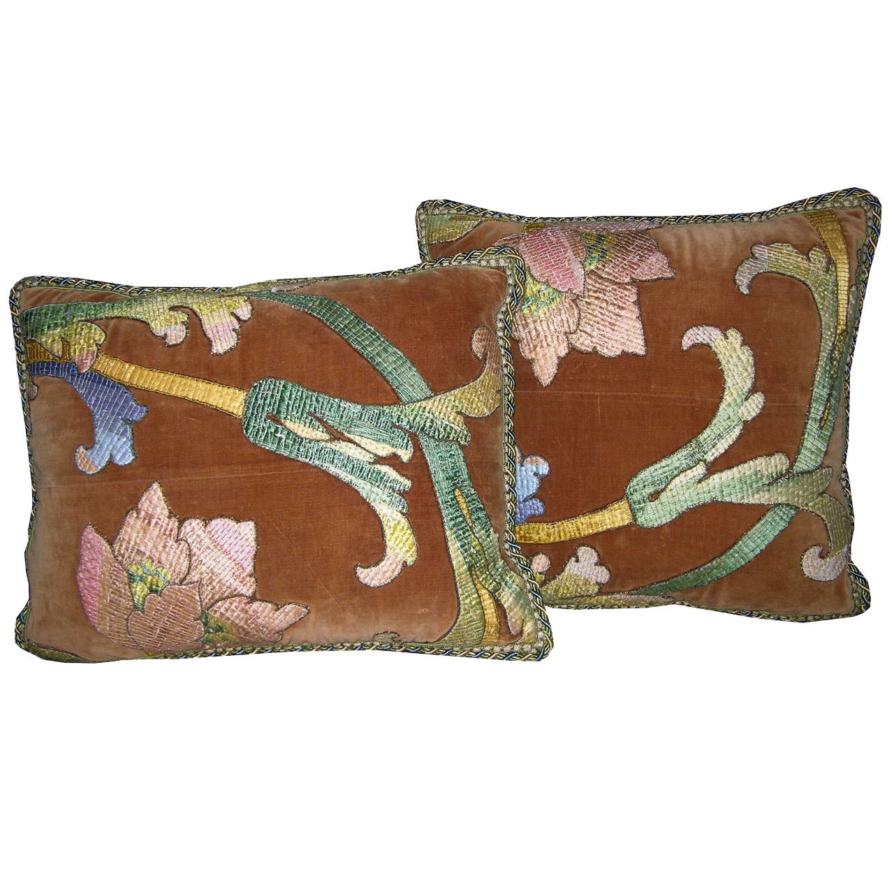 Pair of Antique Florentine Pillows For Sale