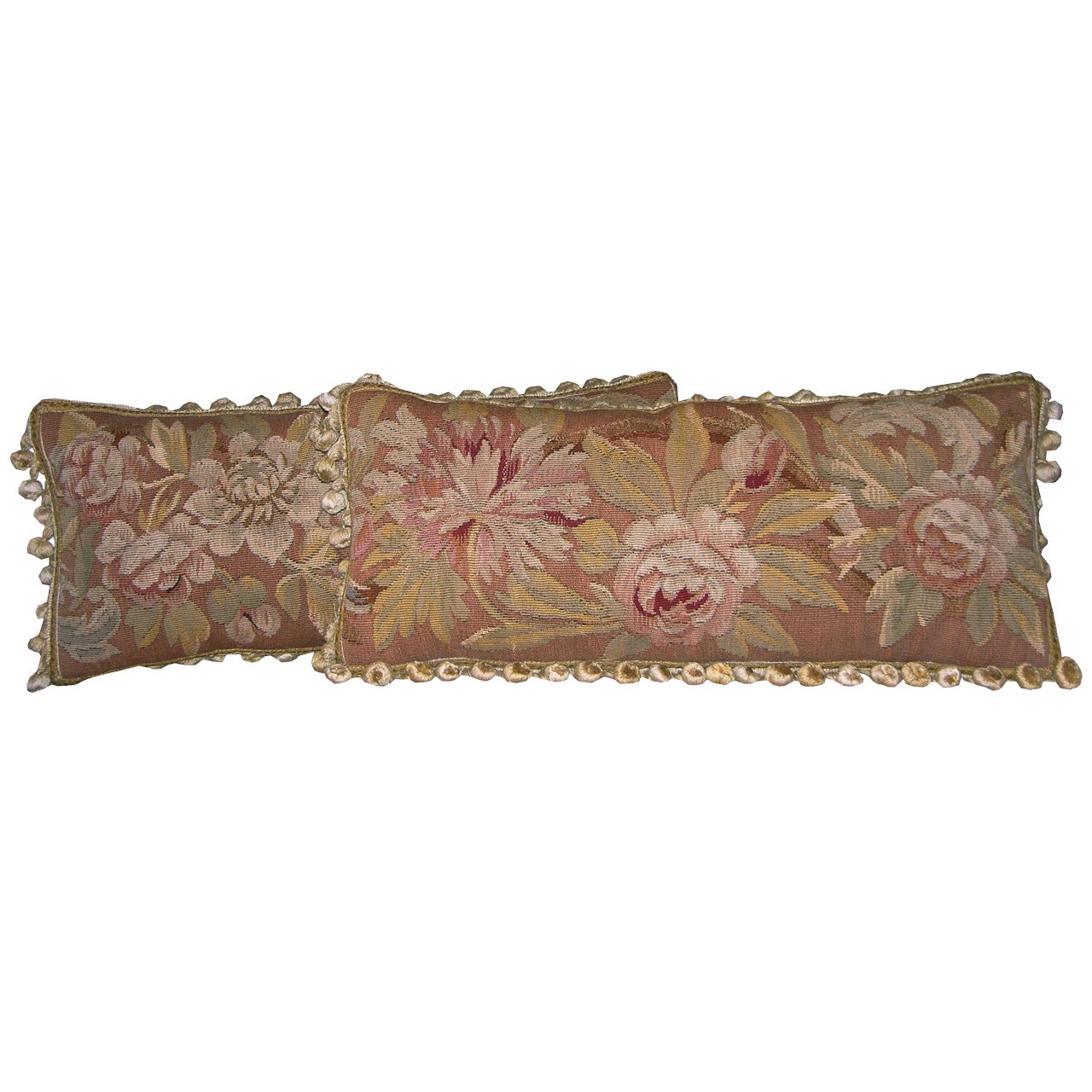 Pair of Antique French Aubusson Pillows, circa 1860 For Sale