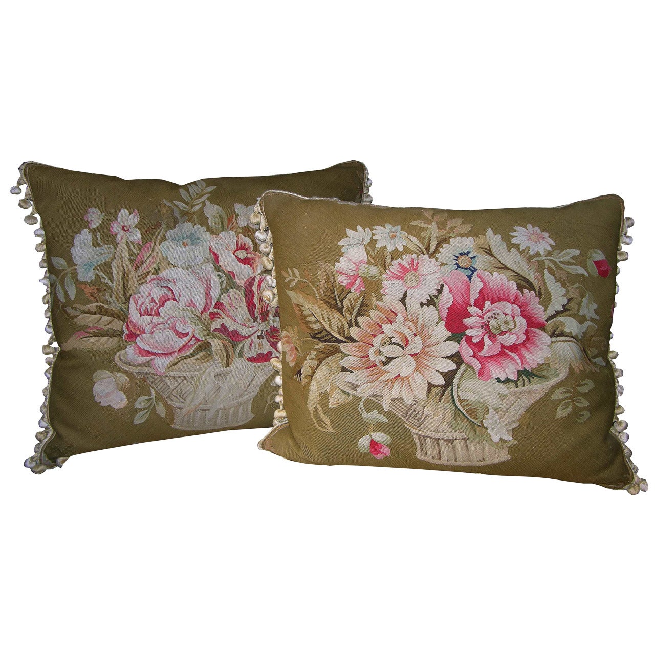 Pair of French Aubusson Pillows, circa 1860 For Sale