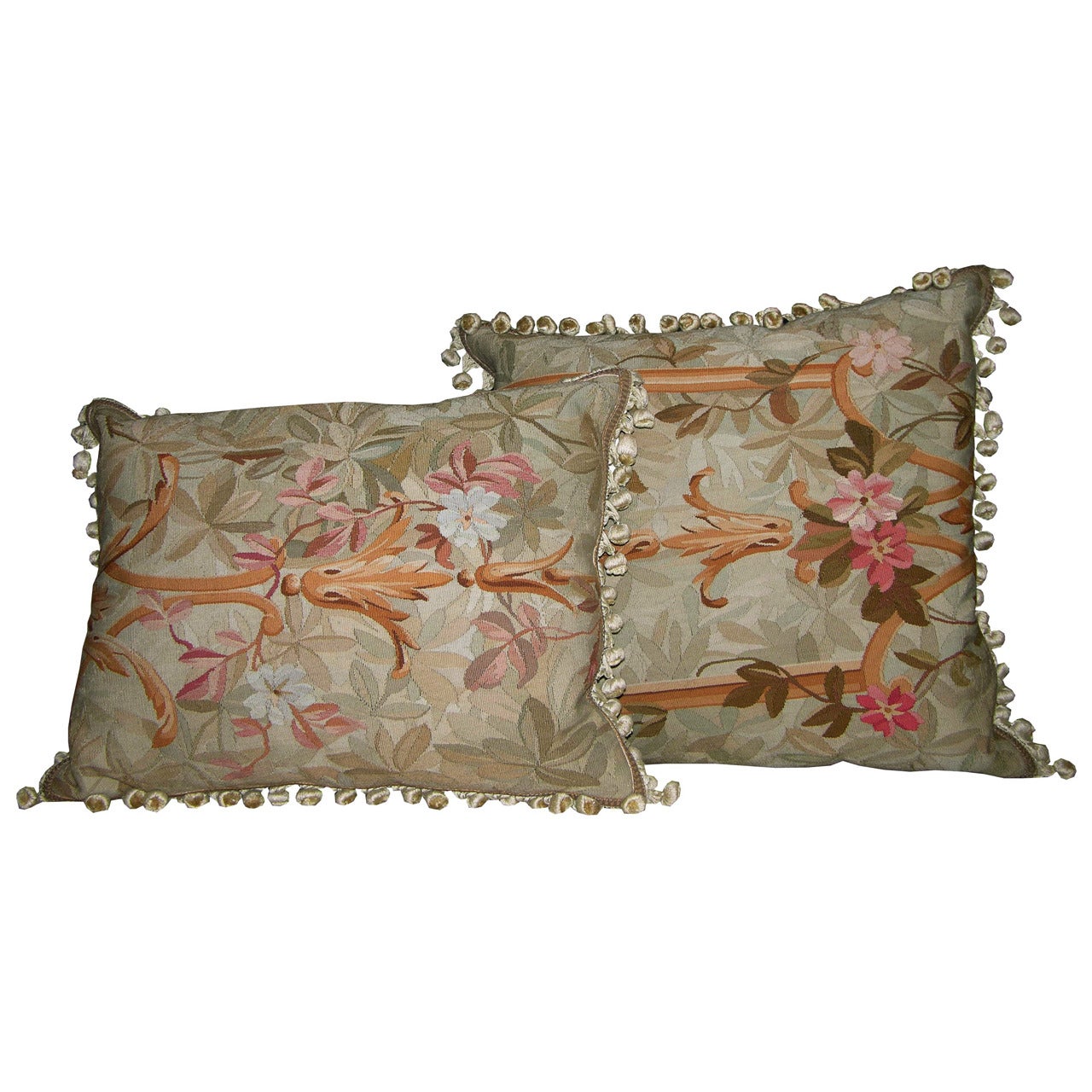 Pair Antique French Aubusson Pillows, circa 1869 For Sale