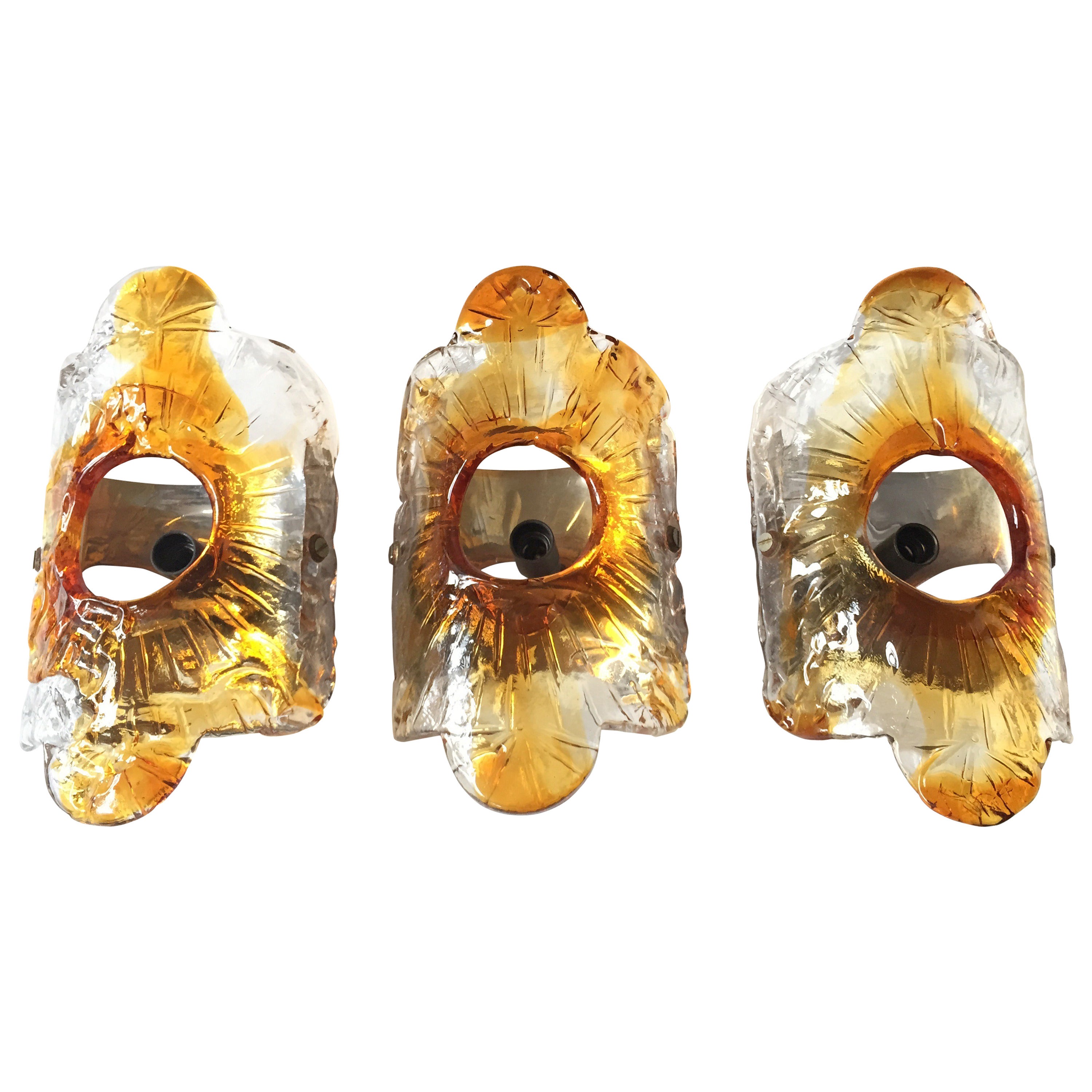 Midcentury Wall Sconces by Murano, Set of 3