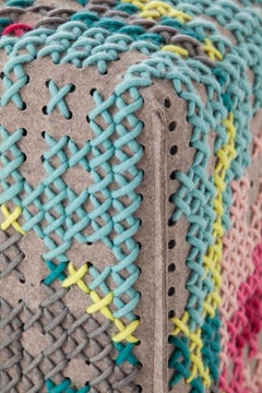 GAN Canevas Square Flowers Pouf by Charlotte Lancelot