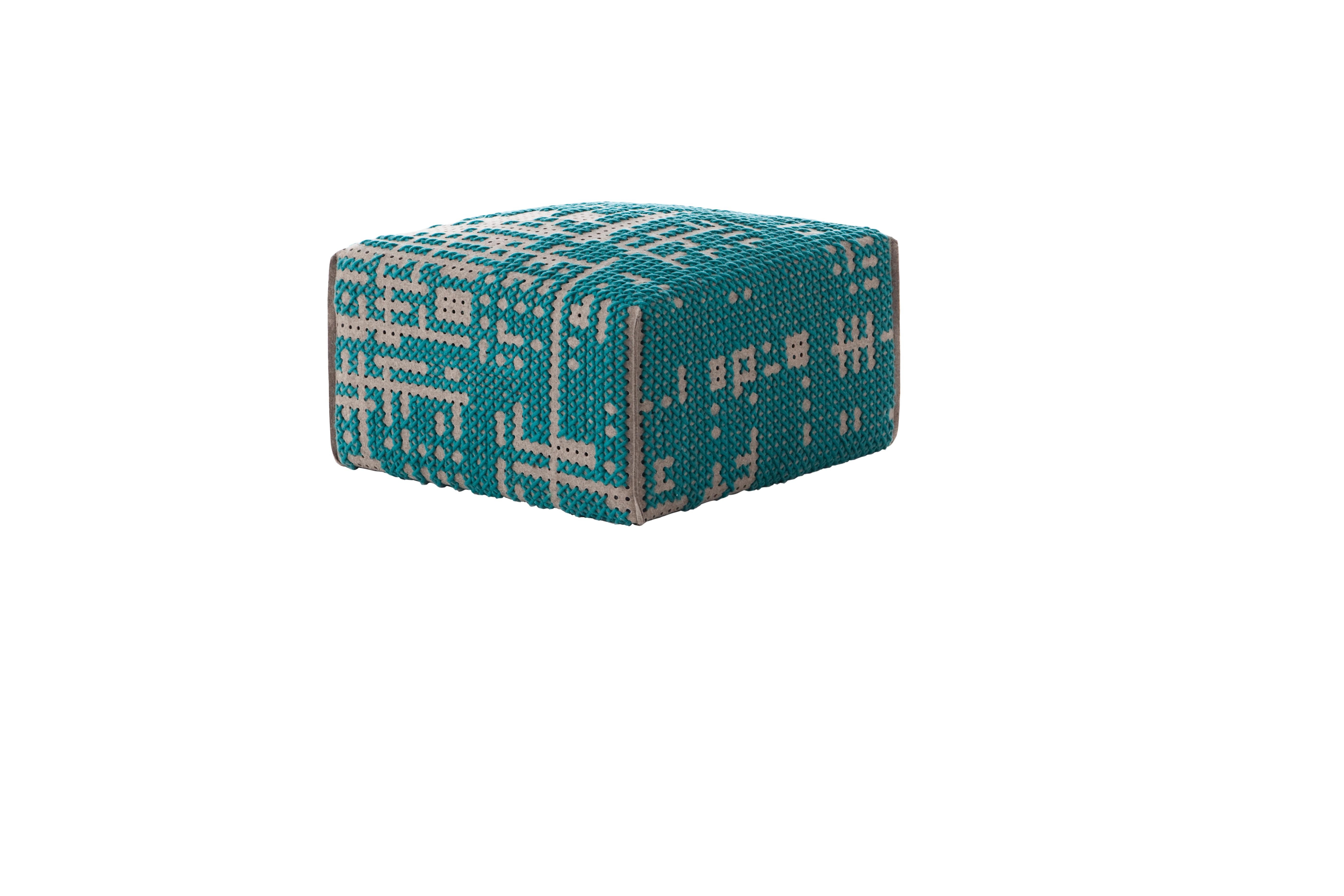 (Green) GAN Canevas Square Abstract Pouf by Charlotte Lancelot