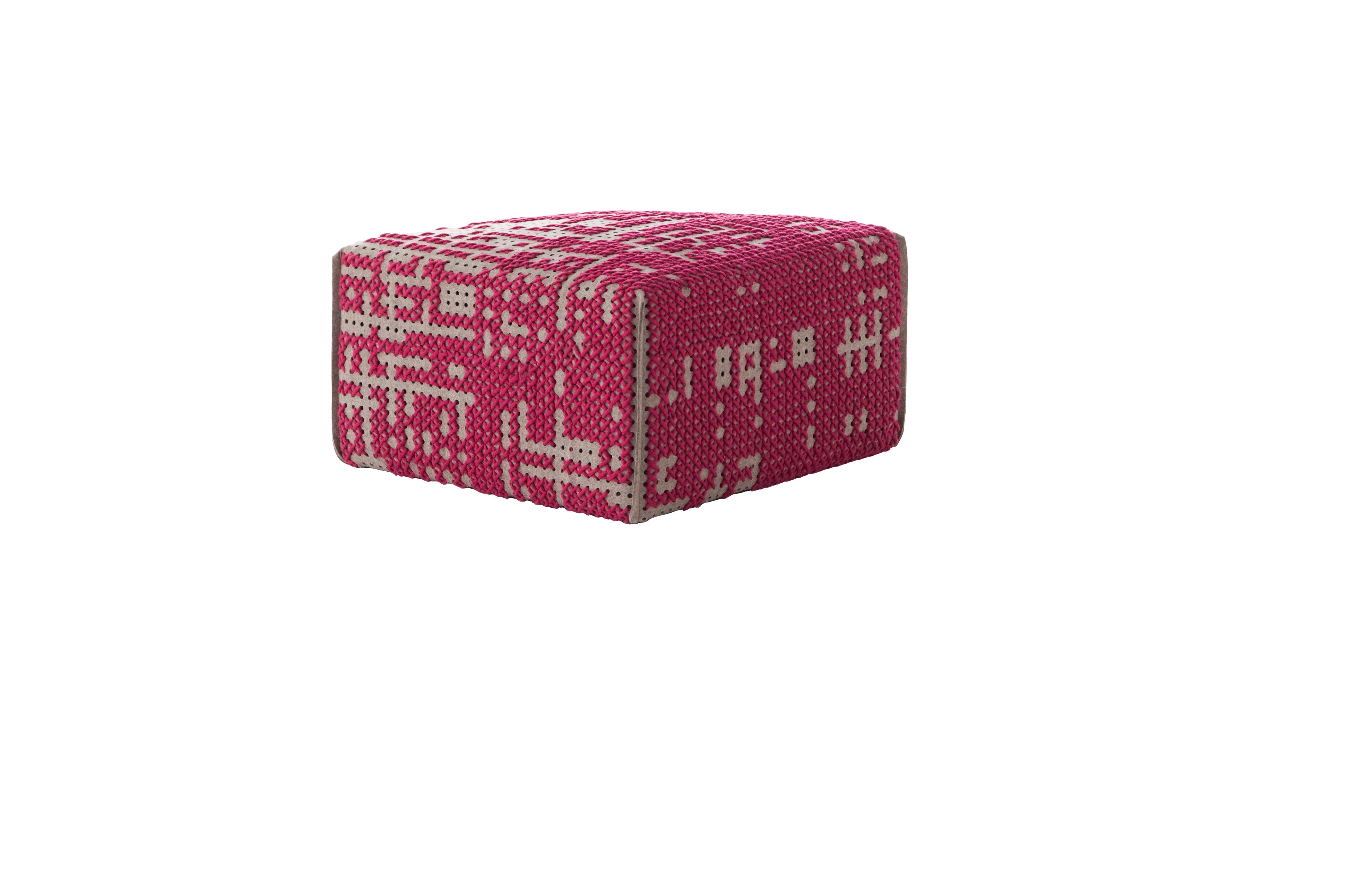 (Pink) GAN Canevas Square Abstract Pouf by Charlotte Lancelot