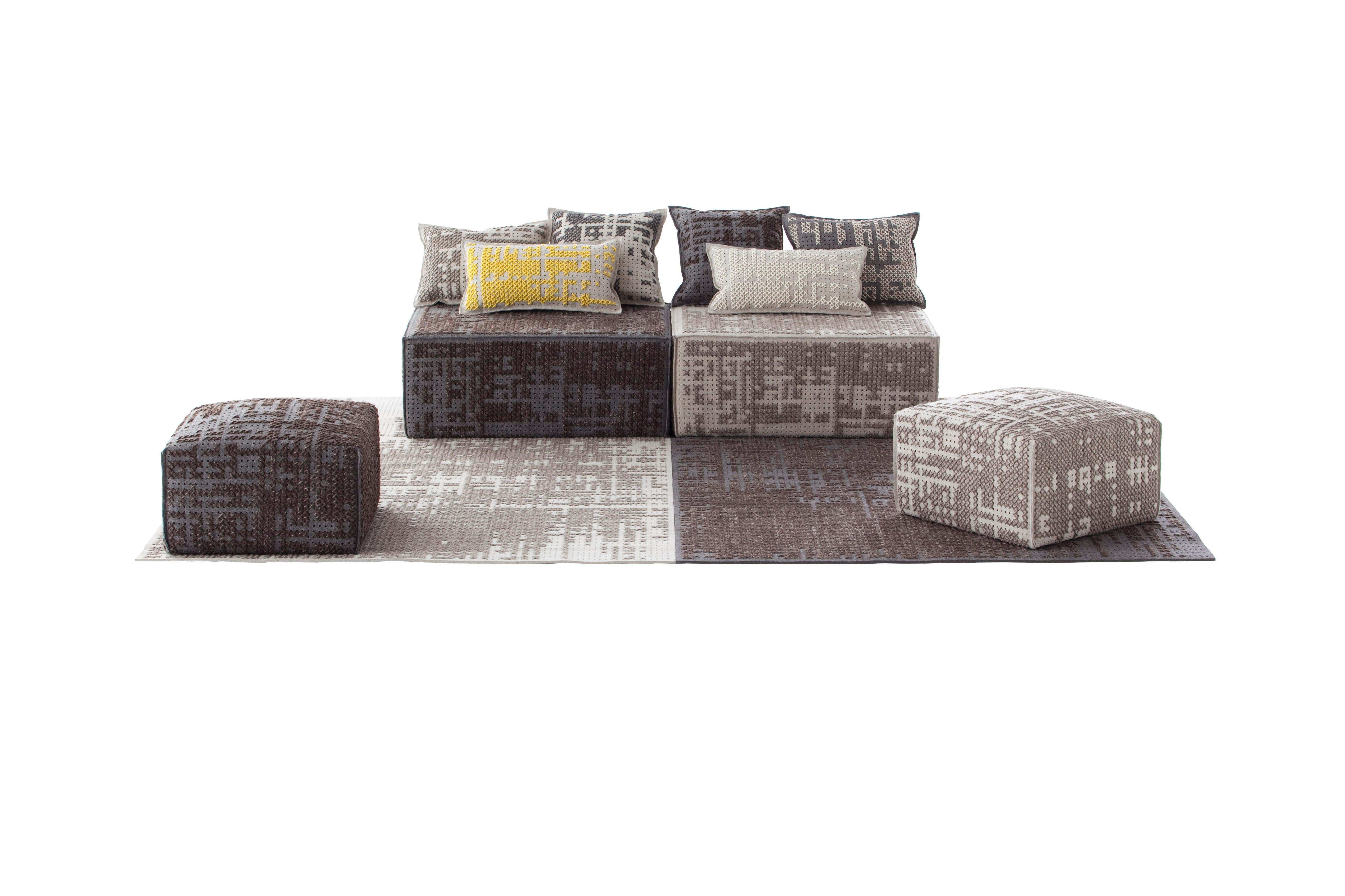 (Silver) GAN Canevas Square Abstract Pouf by Charlotte Lancelot 2