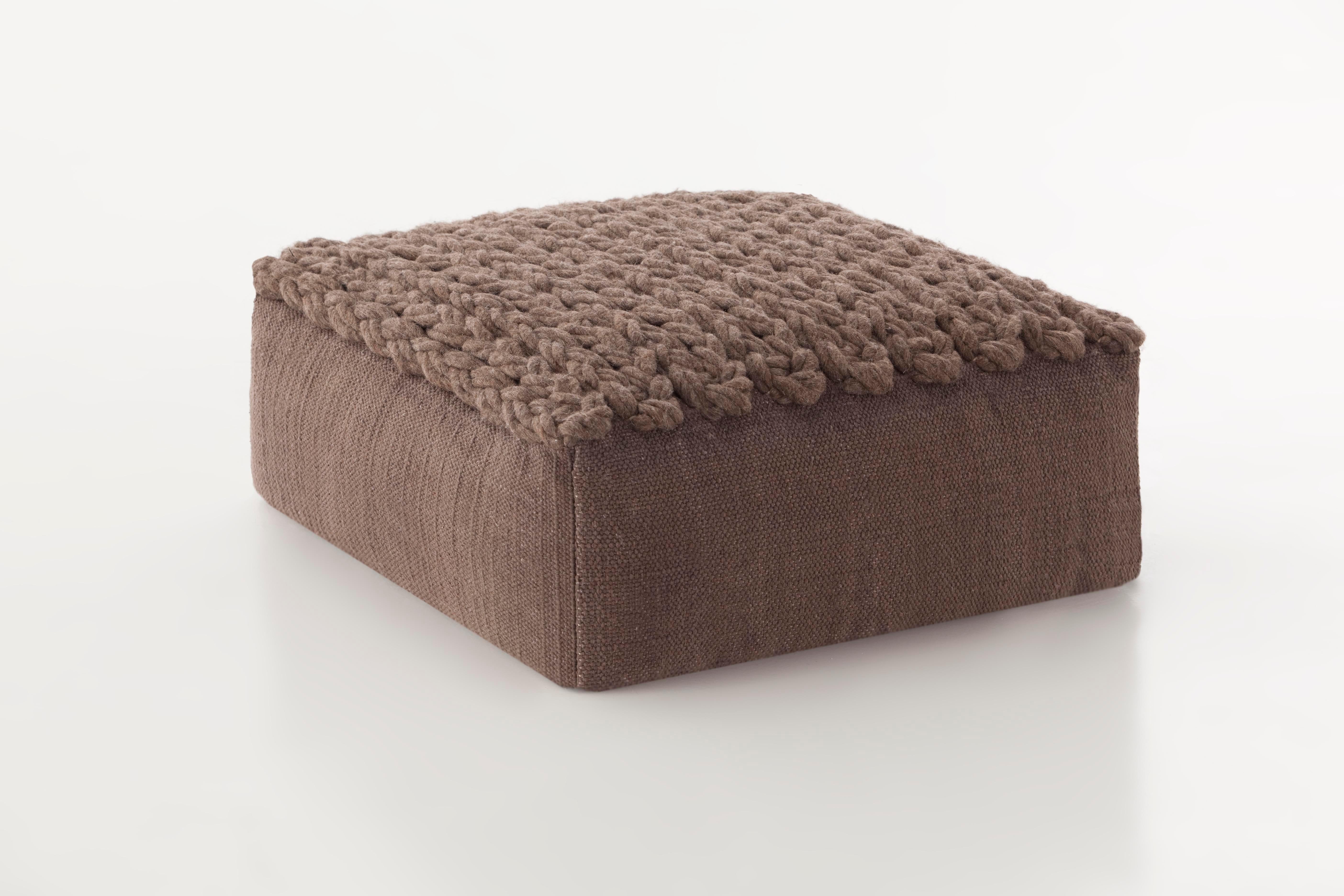 (Brown) GAN Trenzas Small Square Pouf with Braided Seat 2