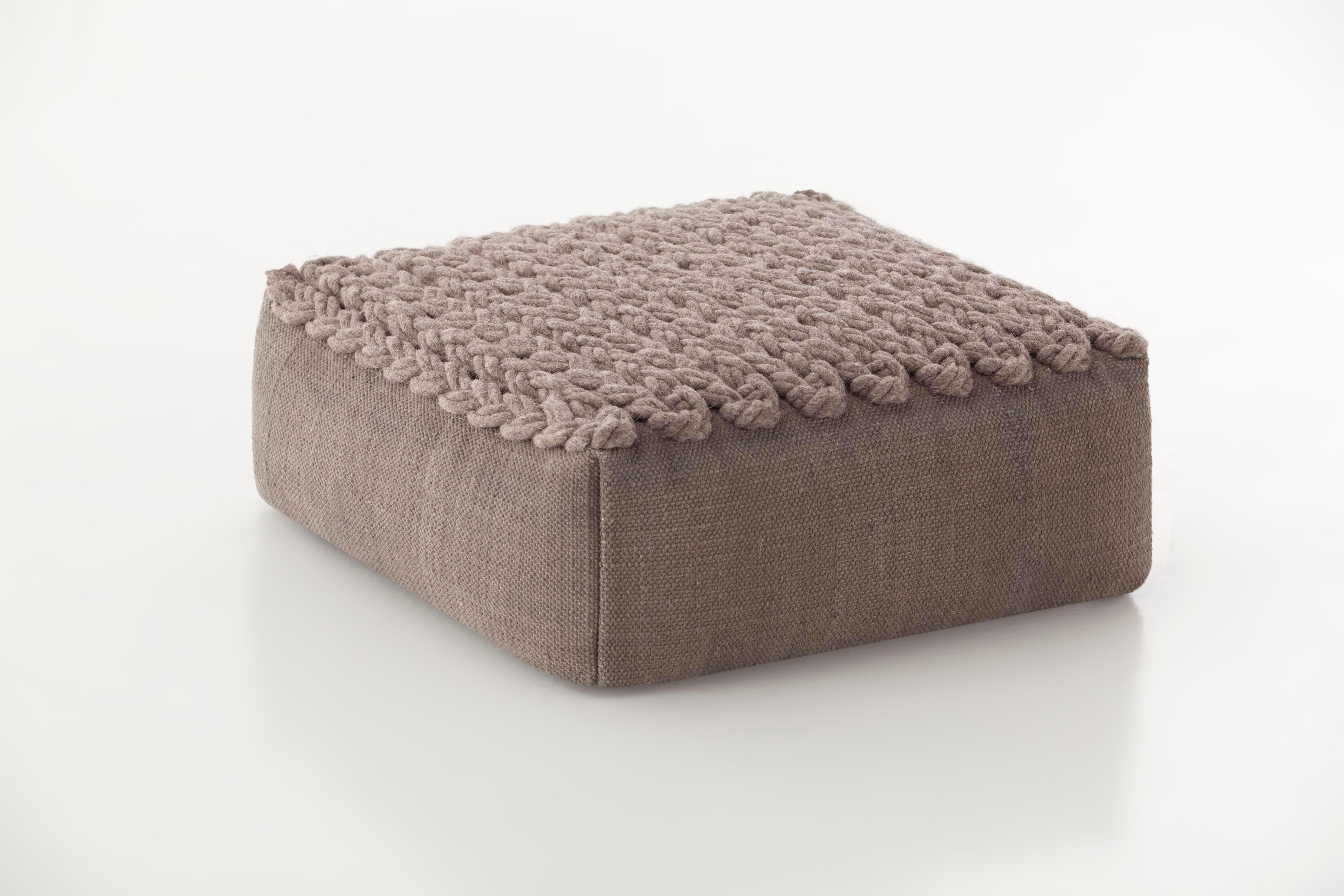 (Beige) GAN Trenzas Small Square Pouf with Braided Seat 2