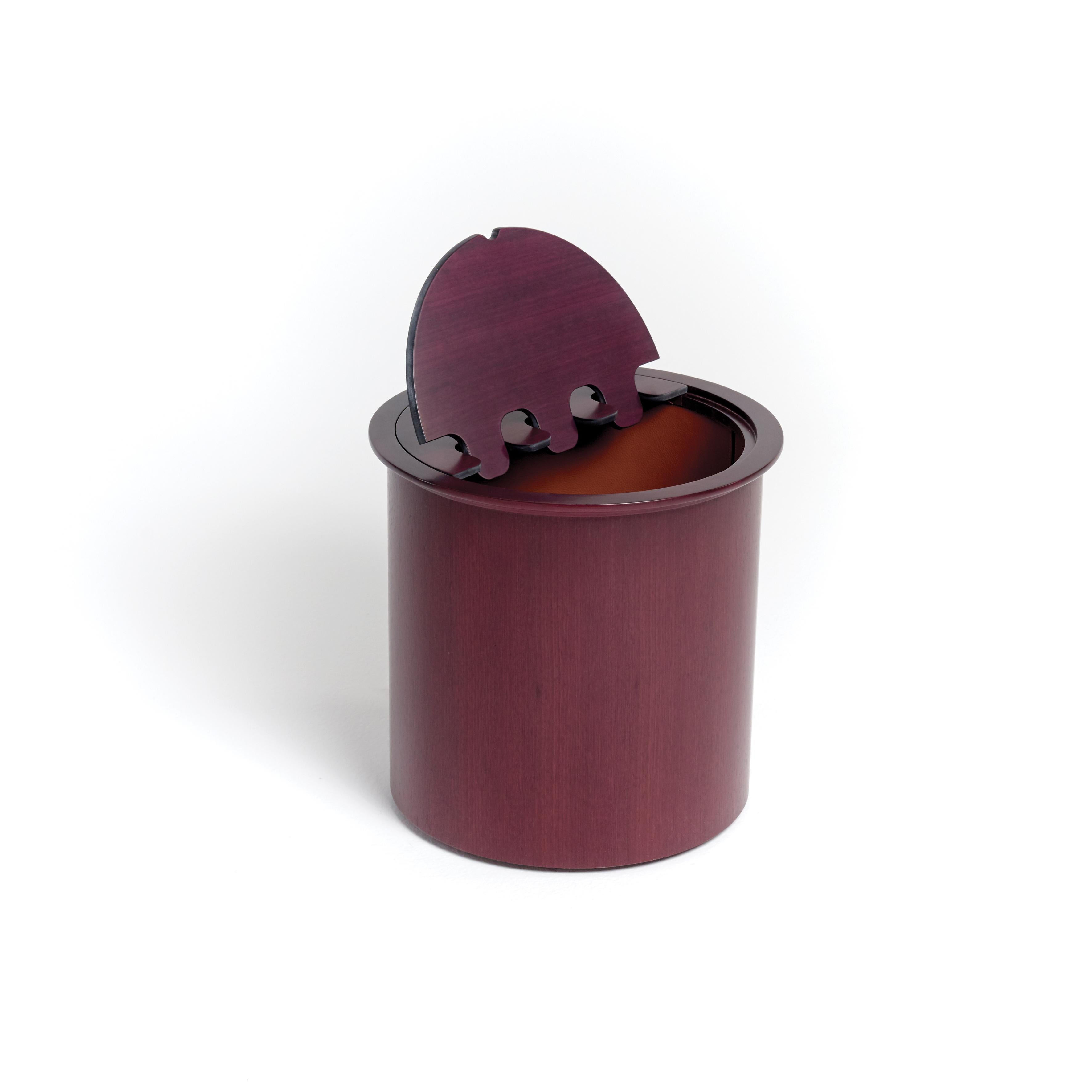 For Sale: Brown (Amaranth) Nascondino Small Wooden Container with Leather Interior by Bottega Ghianda 2