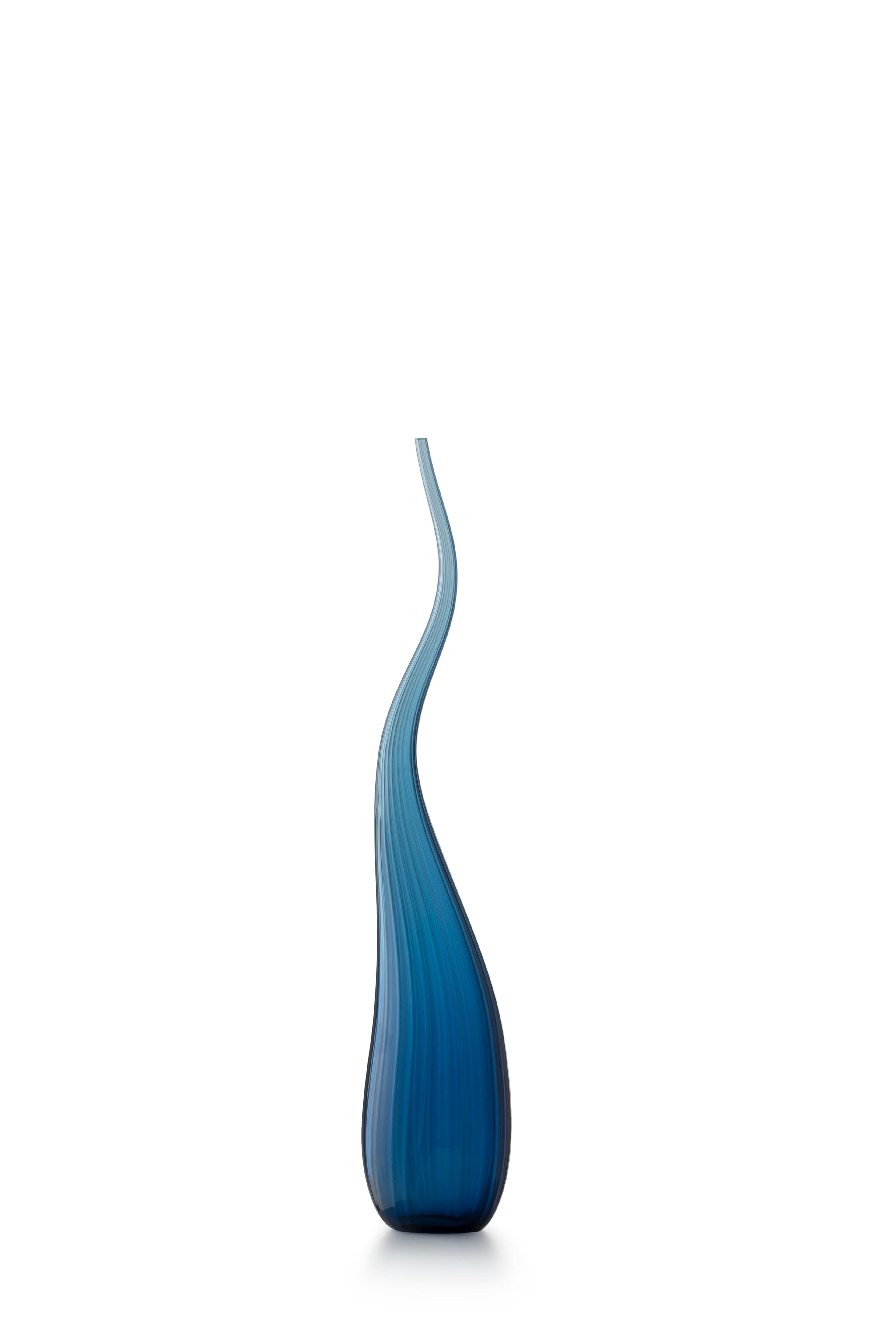 Blue (3703) Small Aria Lucido Vase in Hand Blown Murano Glass by Renzo Stellon