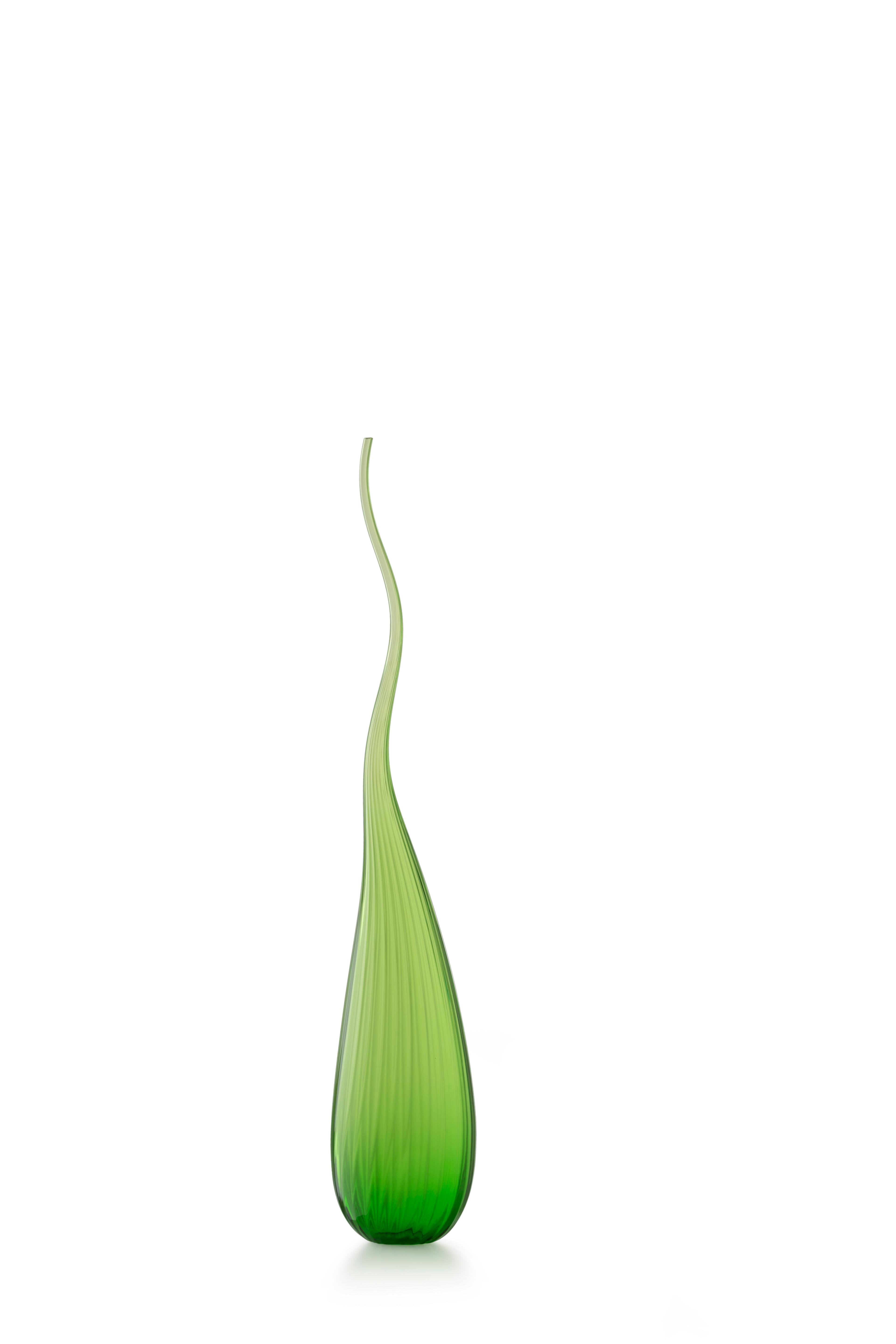 Green (3709) Small Aria Lucido Vase in Hand Blown Murano Glass by Renzo Stellon