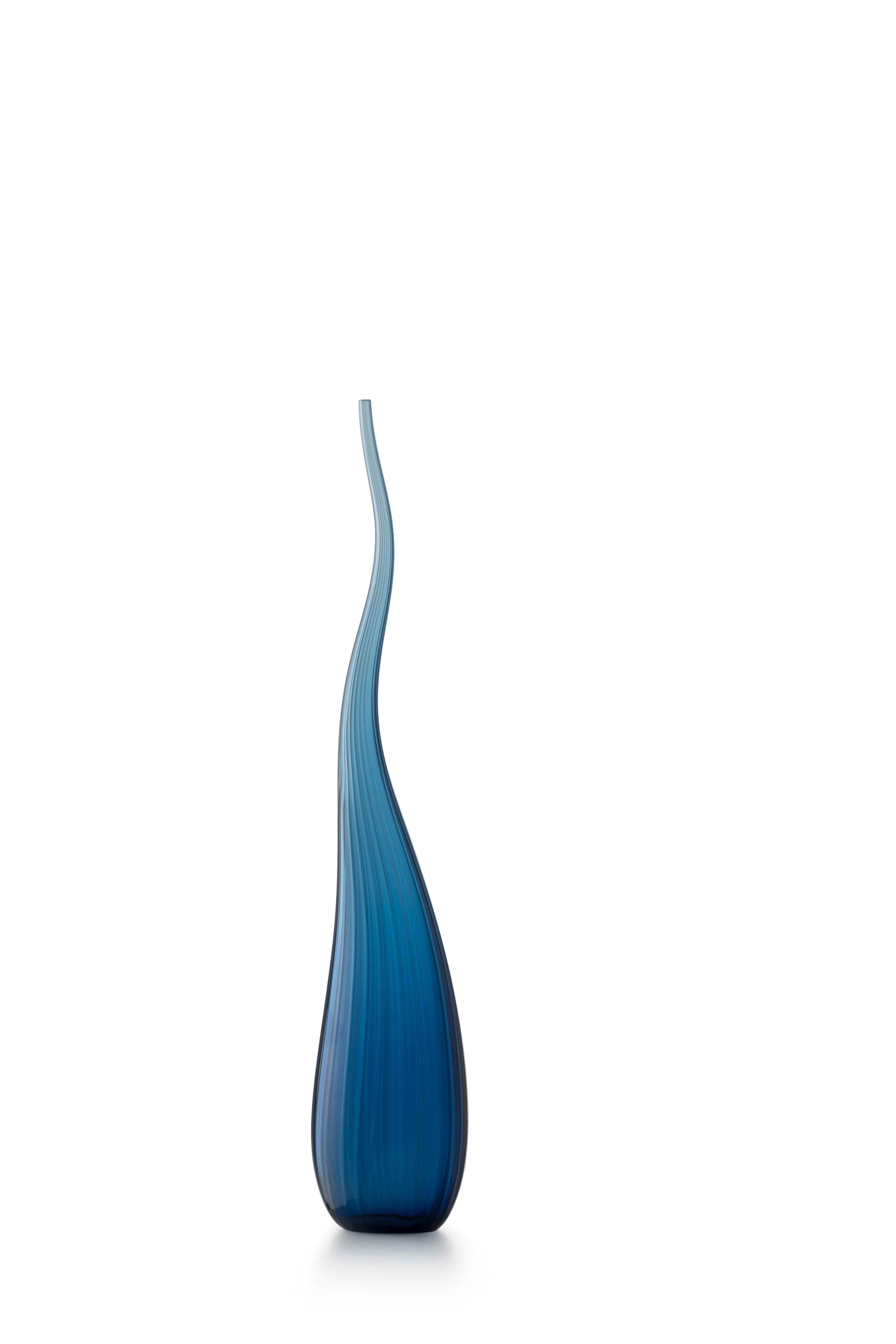 Blue (3702) Medium Aria Lucido Vase in Hand Blown Murano Glass by Renzo Stellon