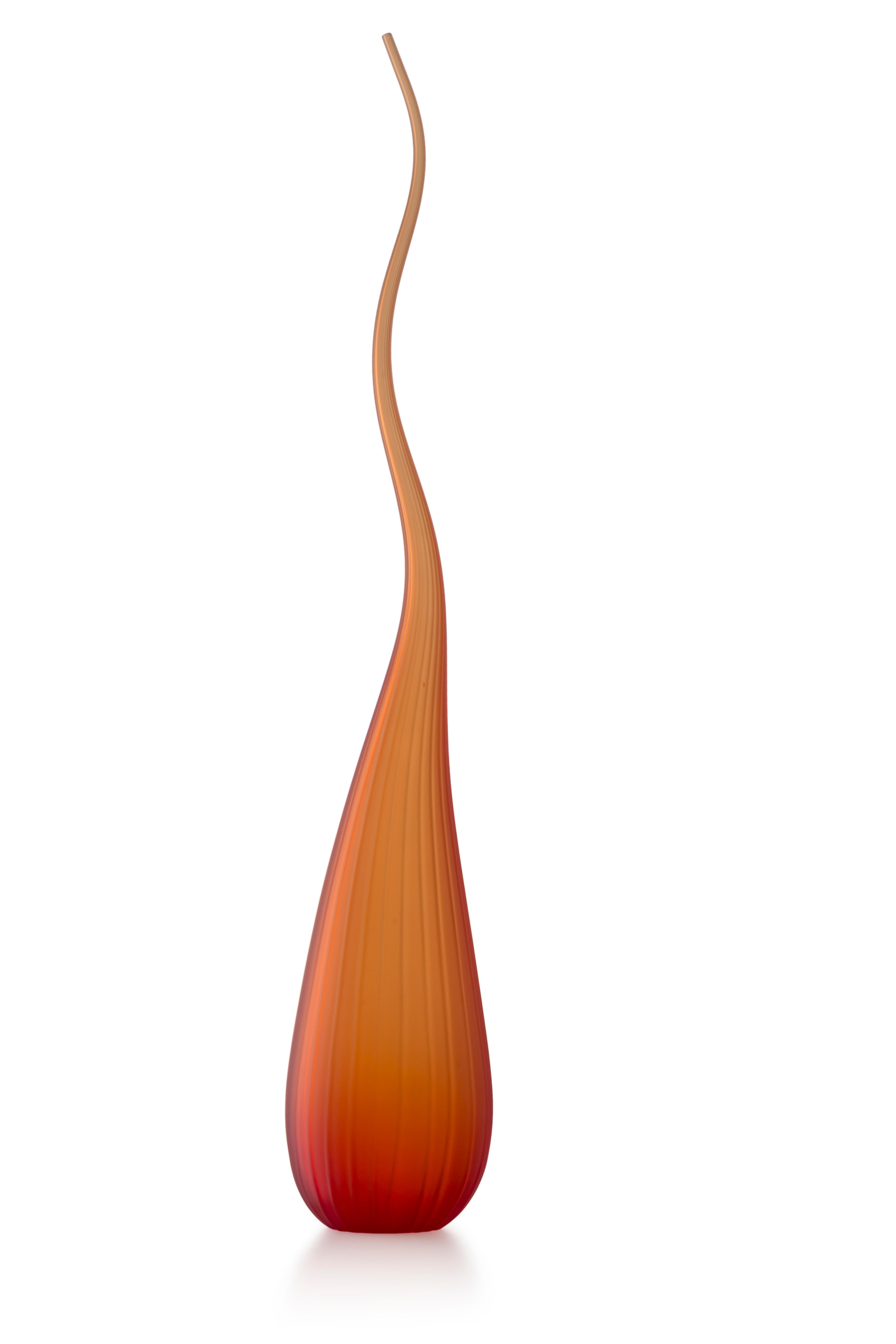 Orange (3761) Large Aria Satinato Vase in Hand-Blown Murano Glass by Renzo Stellon