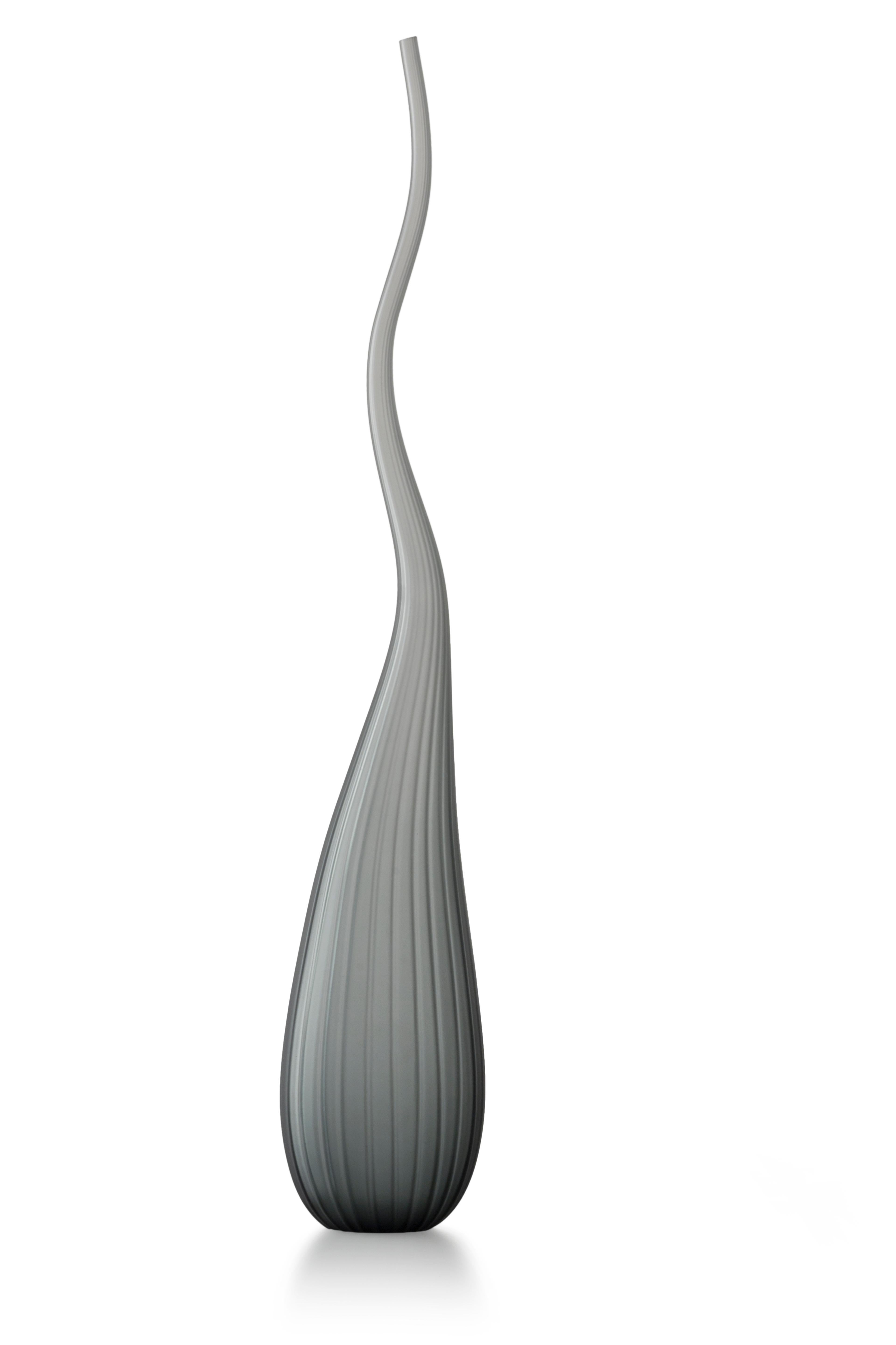 Gray (3757) Large Aria Satinato Vase in Hand-Blown Murano Glass by Renzo Stellon