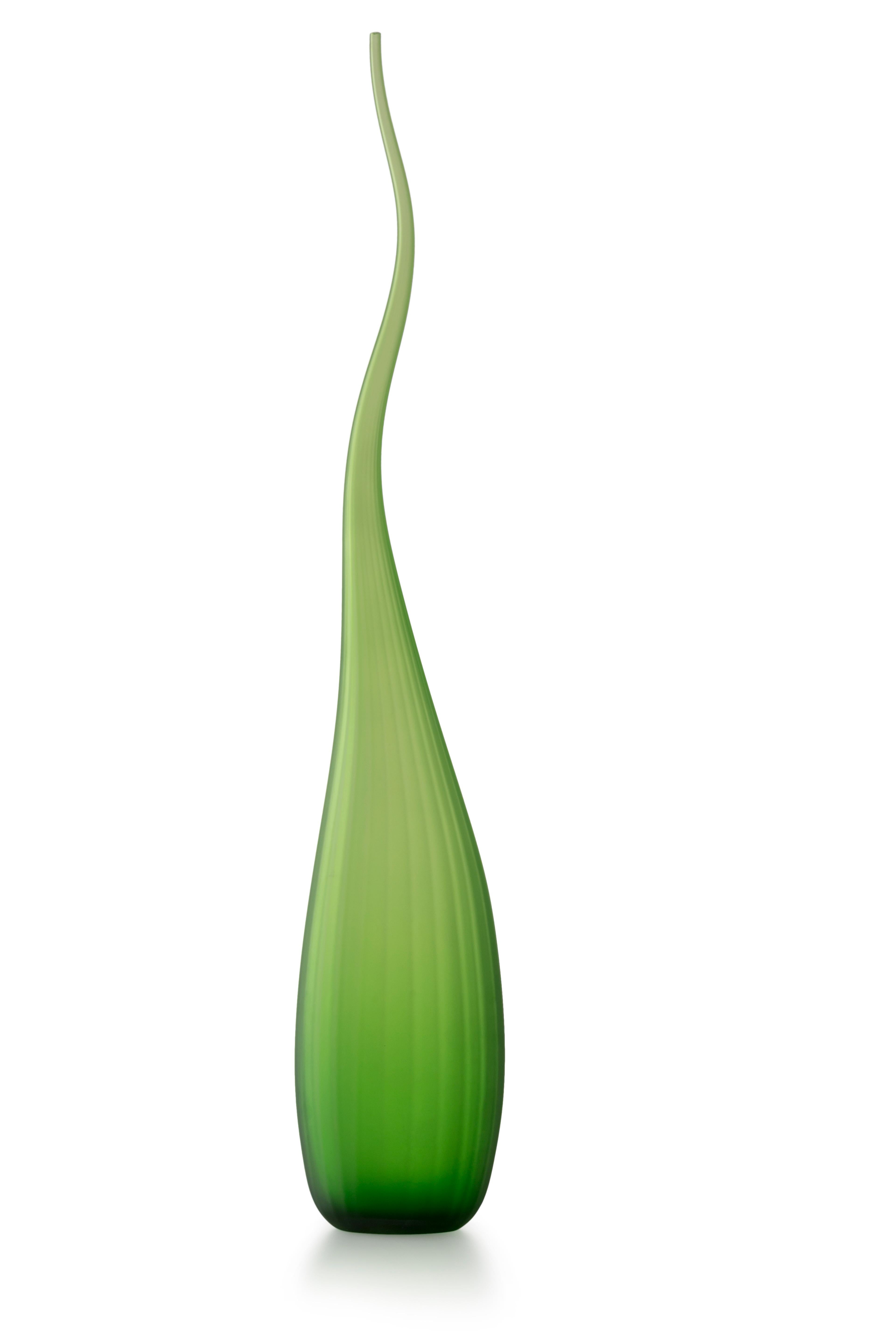 Green (3738) Large Aria Satinato Vase in Hand-Blown Murano Glass by Renzo Stellon