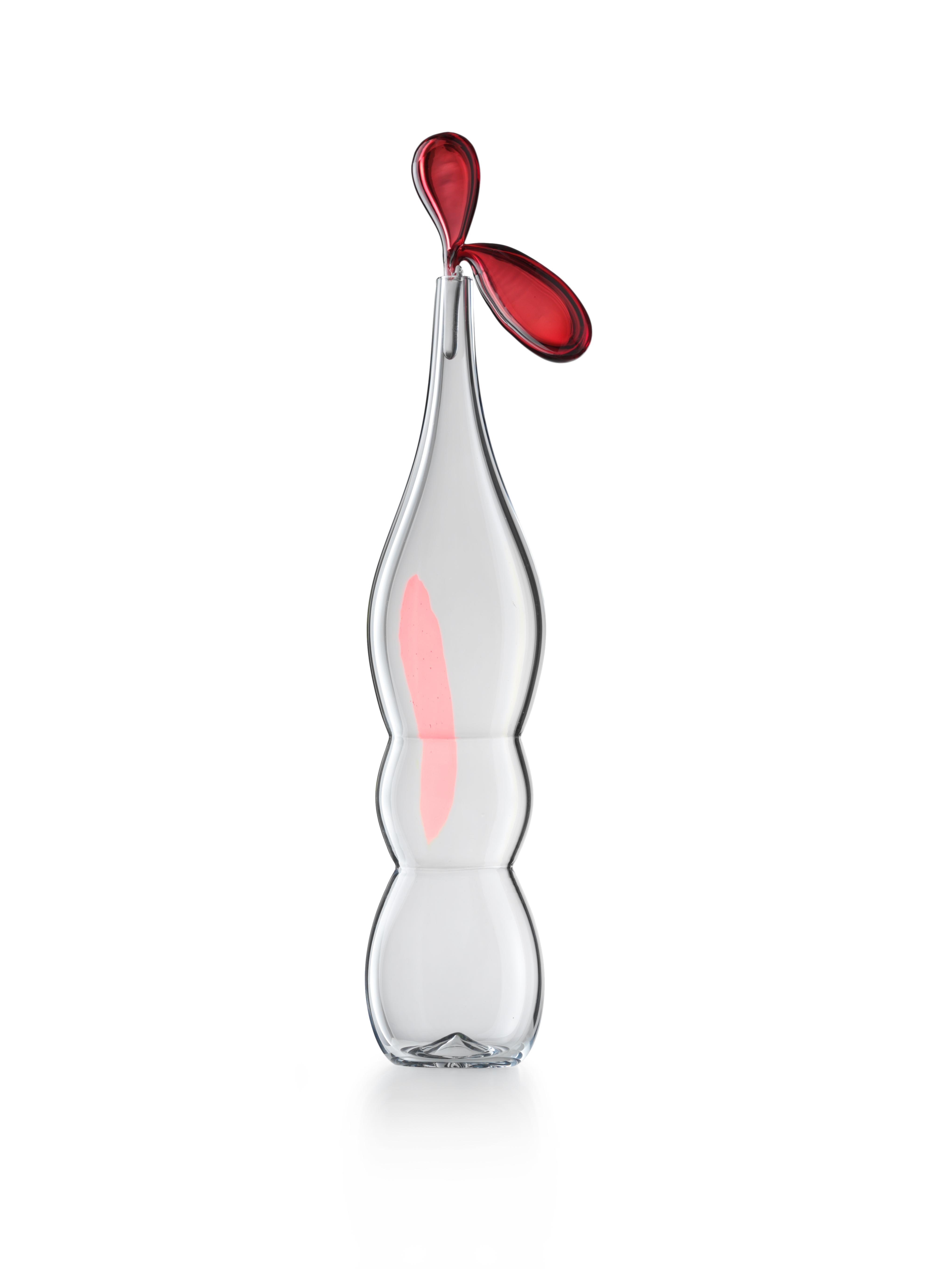 Red (01004) Medium Zefiro Murano Glass Bottles by Luciano Gaspari