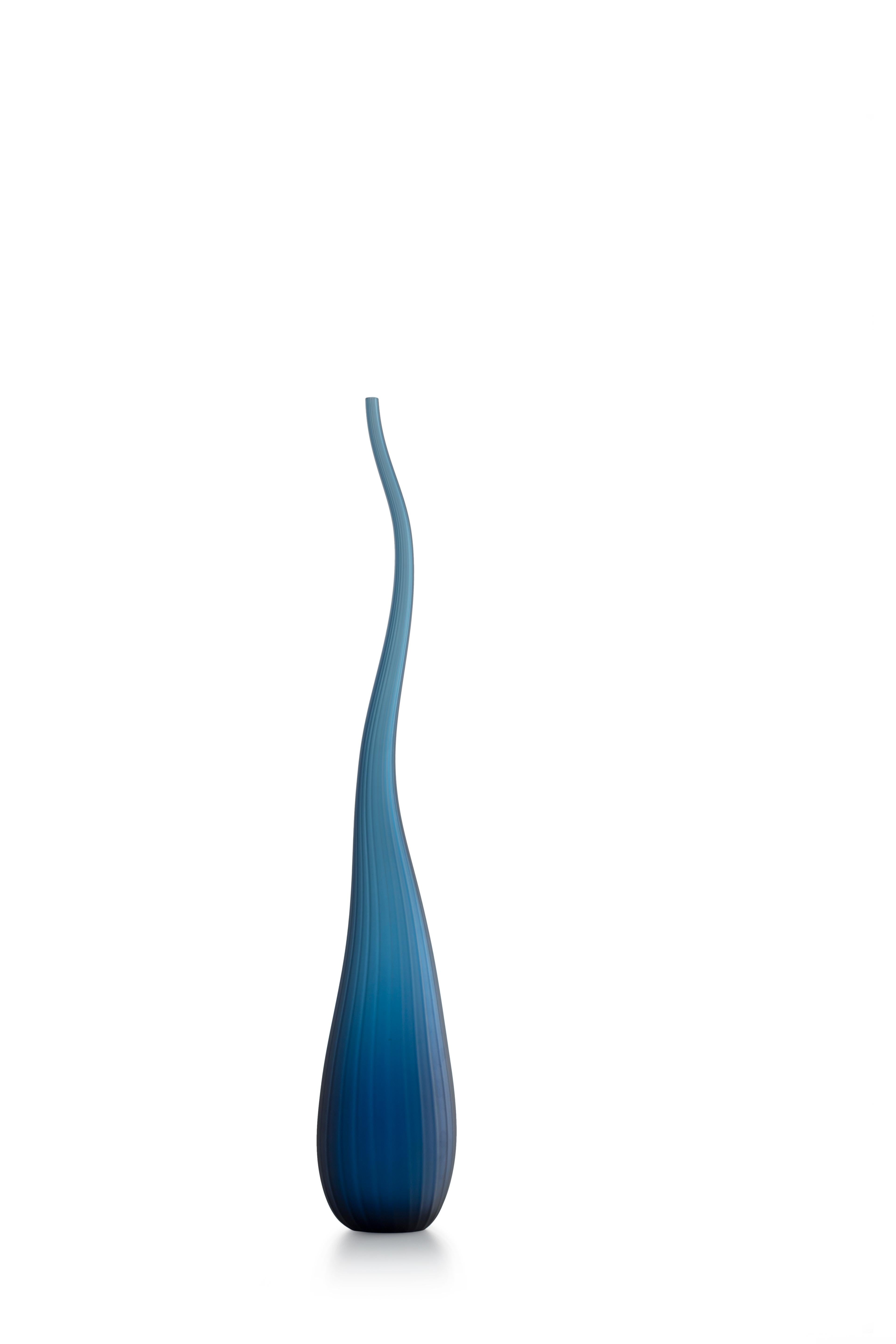 Blue (3746) Small Aria Satinato Vase in Hand Blown Murano Glass by Renzo Stellon