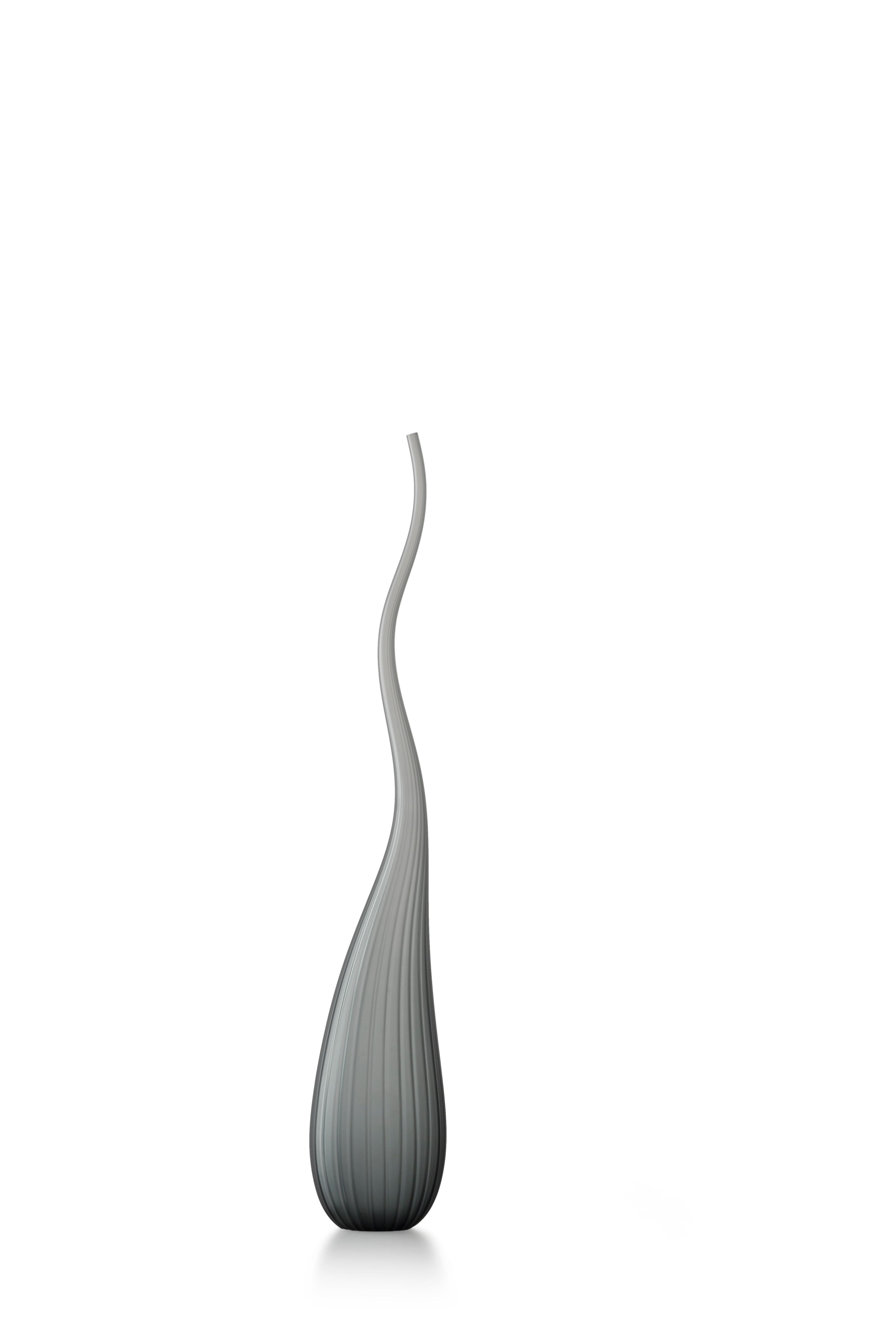 Gray (3759) Small Aria Satinato Vase in Hand Blown Murano Glass by Renzo Stellon