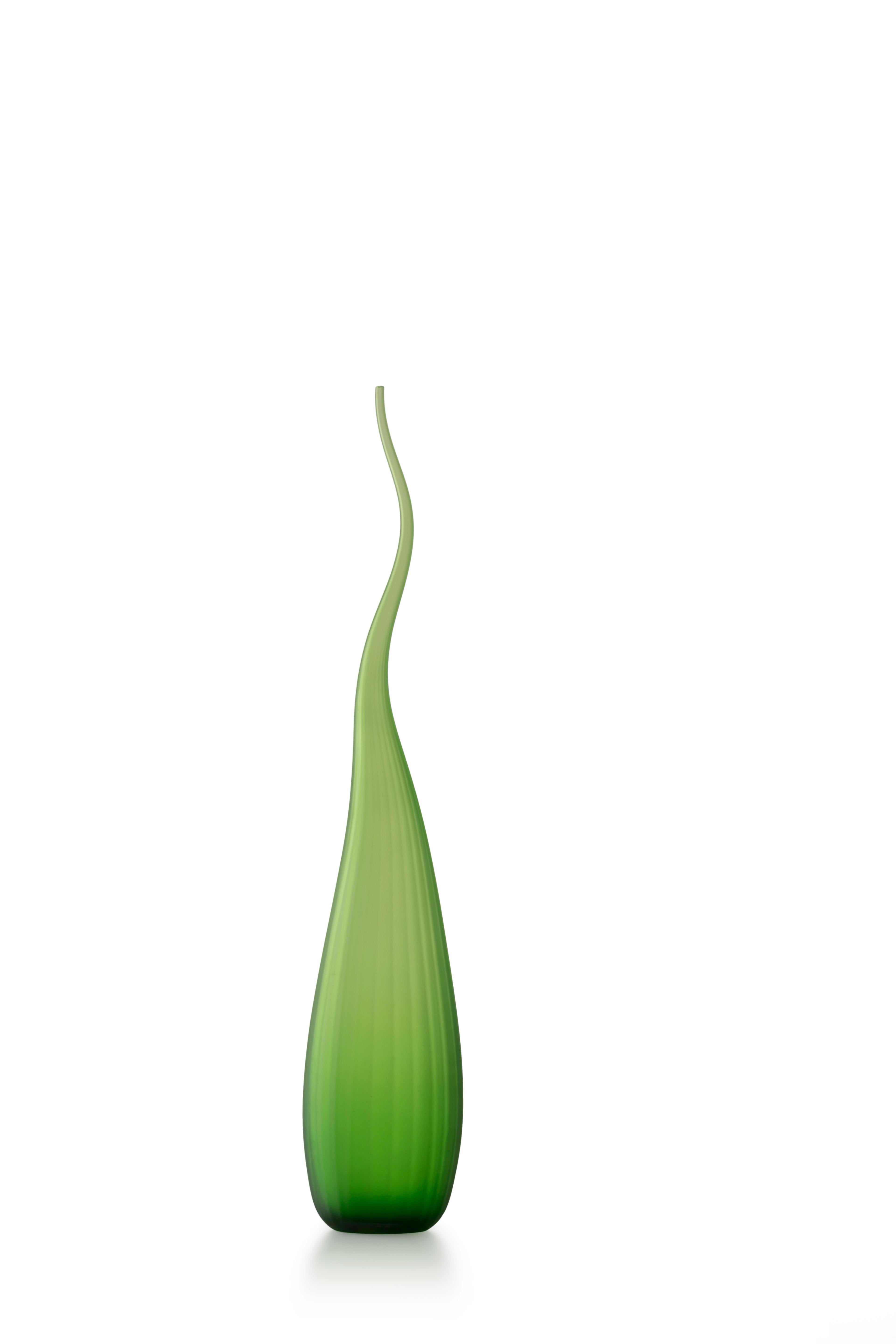 Green (3740) Small Aria Satinato Vase in Hand Blown Murano Glass by Renzo Stellon
