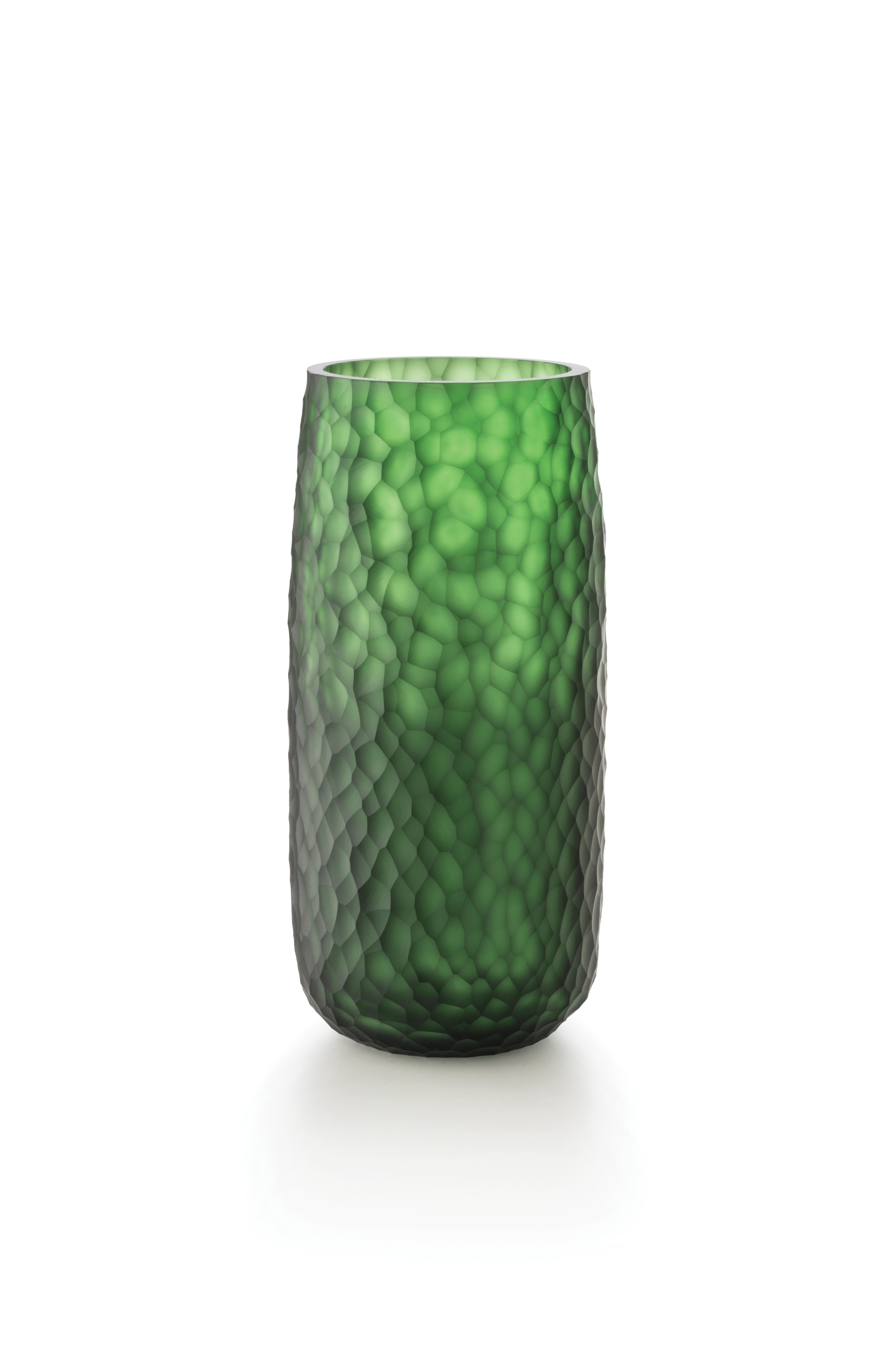 Green (D6059) Medium Battuti Vase in Murano Glass by Salviati