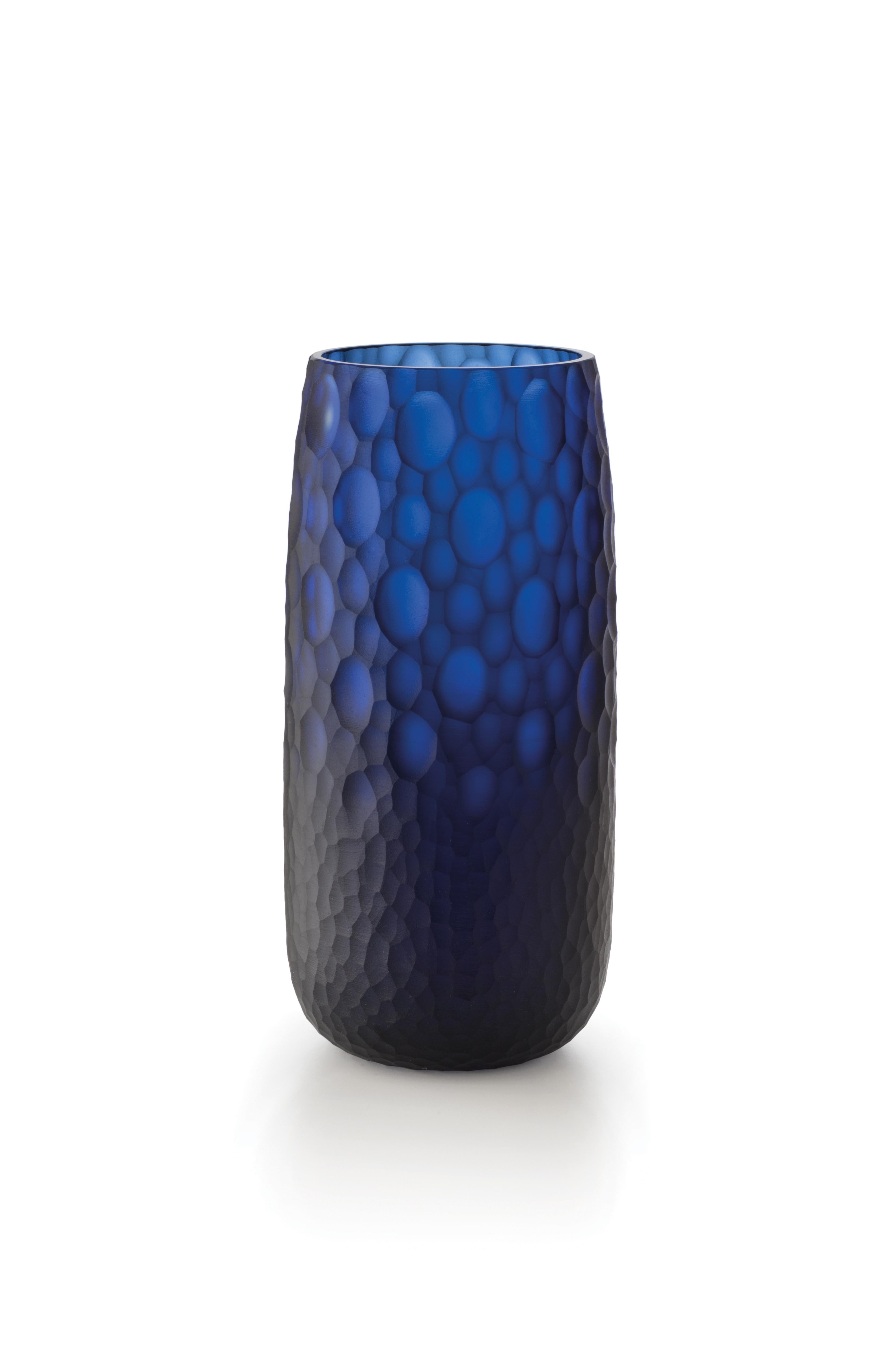 Blue (D6060) Medium Battuti Vase in Murano Glass by Salviati