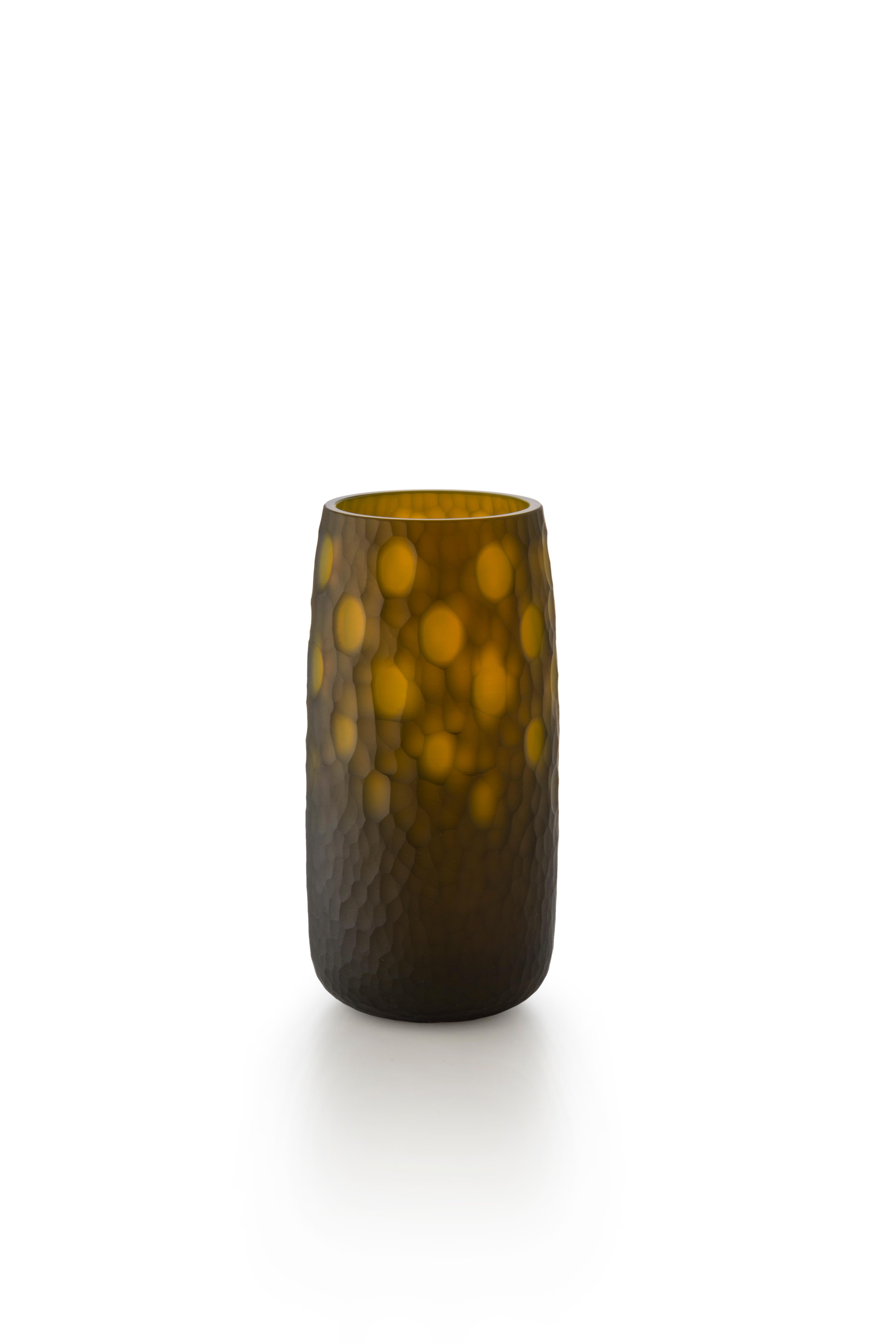 Kleine Battuti-Vase aus Murano-Glas von Salviati, Yellow(D6064)
