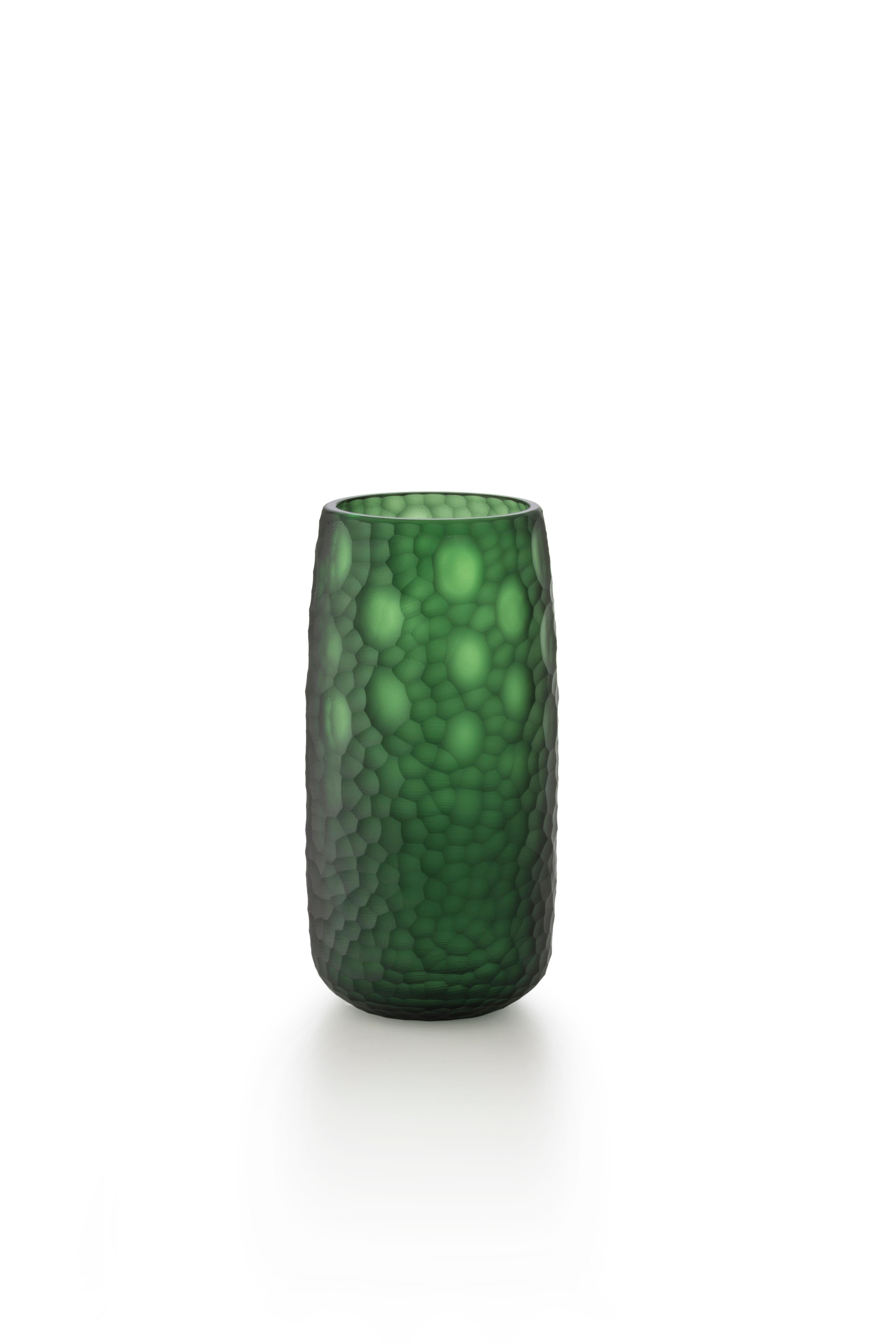 Kleine Battuti-Vase aus Murano-Glas von Salviati, Green(D6065)
