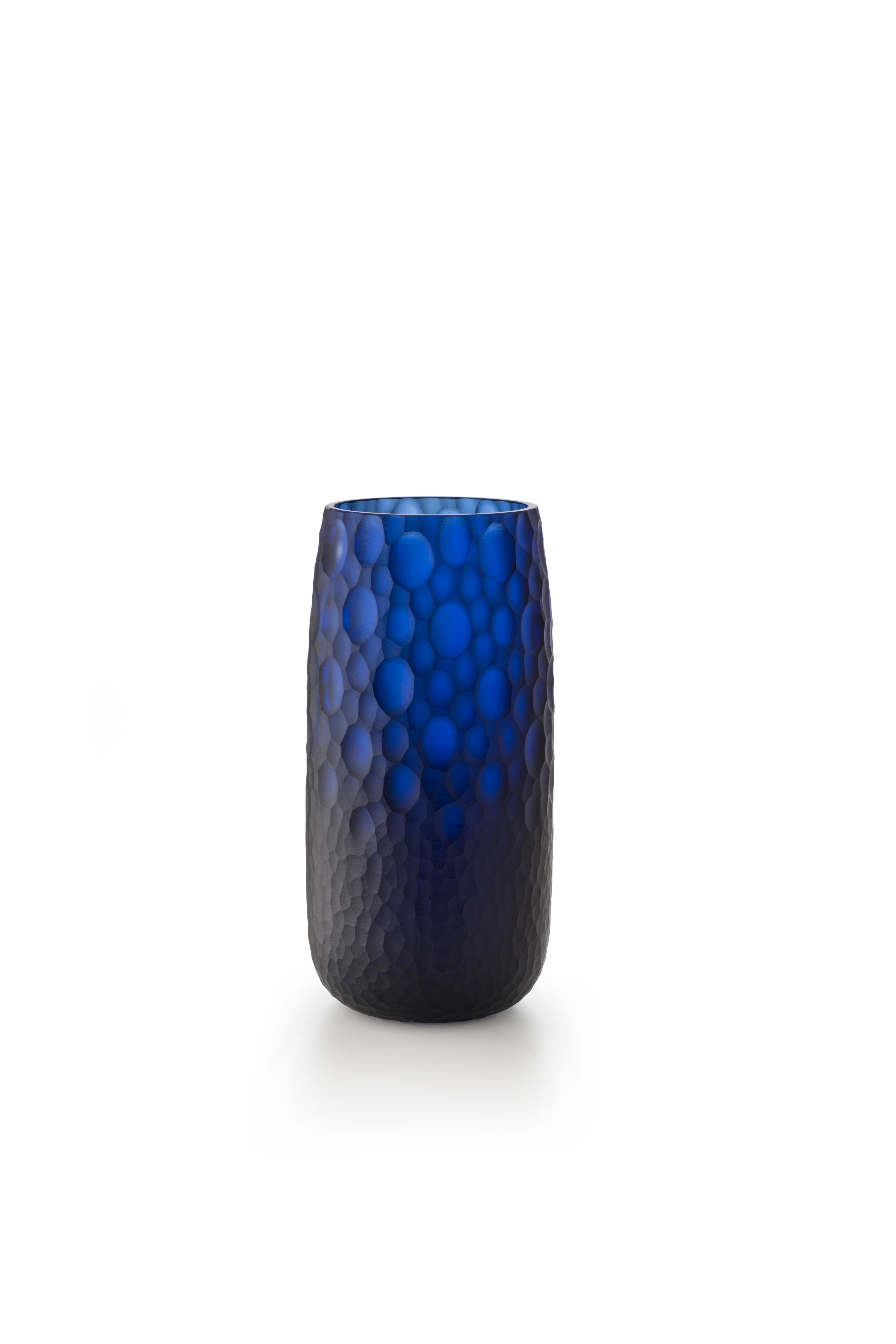 Kleine Battuti-Vase aus Murano-Glas von Salviati, Blue(D6066)