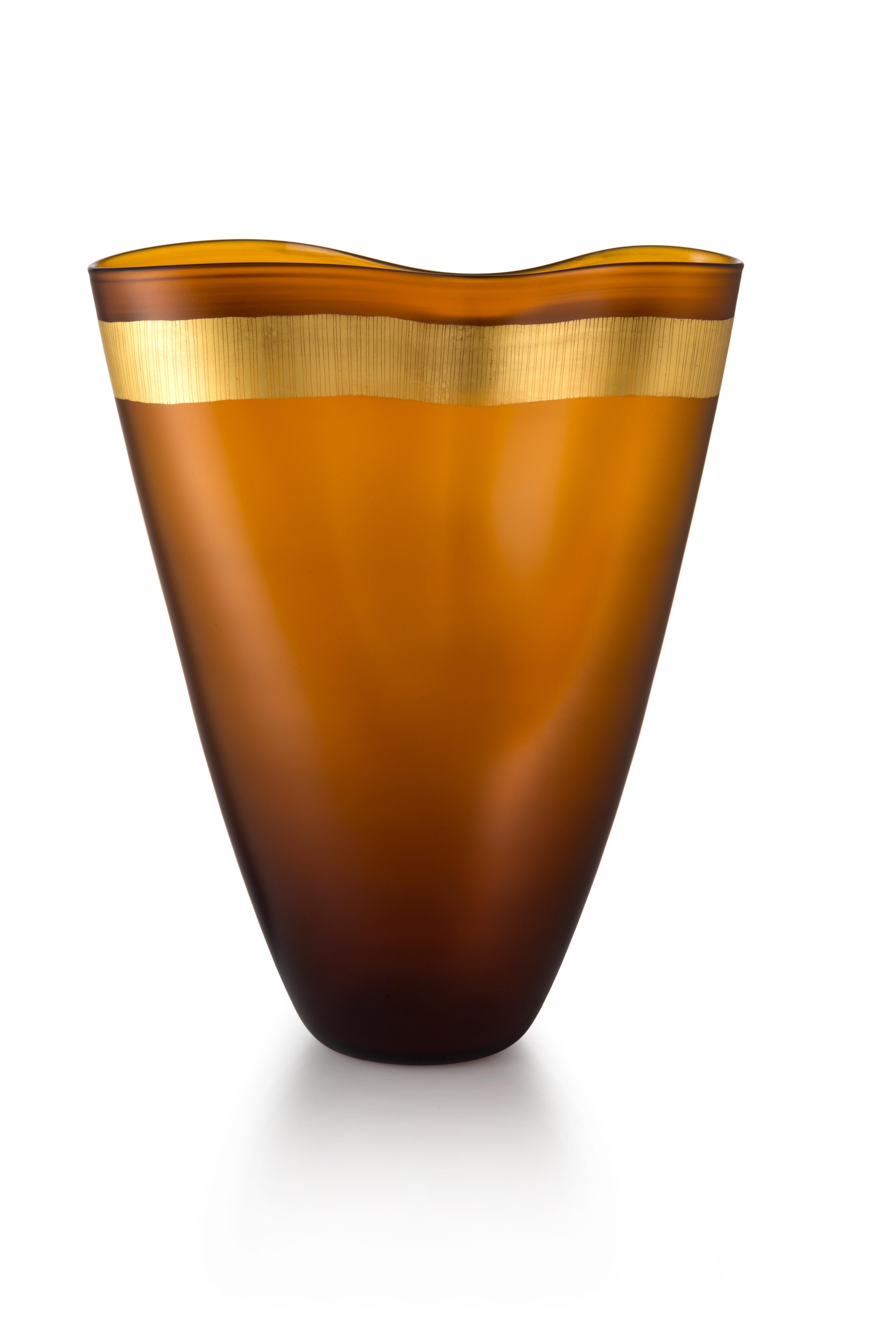 Im Angebot: Große Pizzicati-Vase aus mundgeblasenem Muranoglas von Norberto Moretti, Brown (53766)