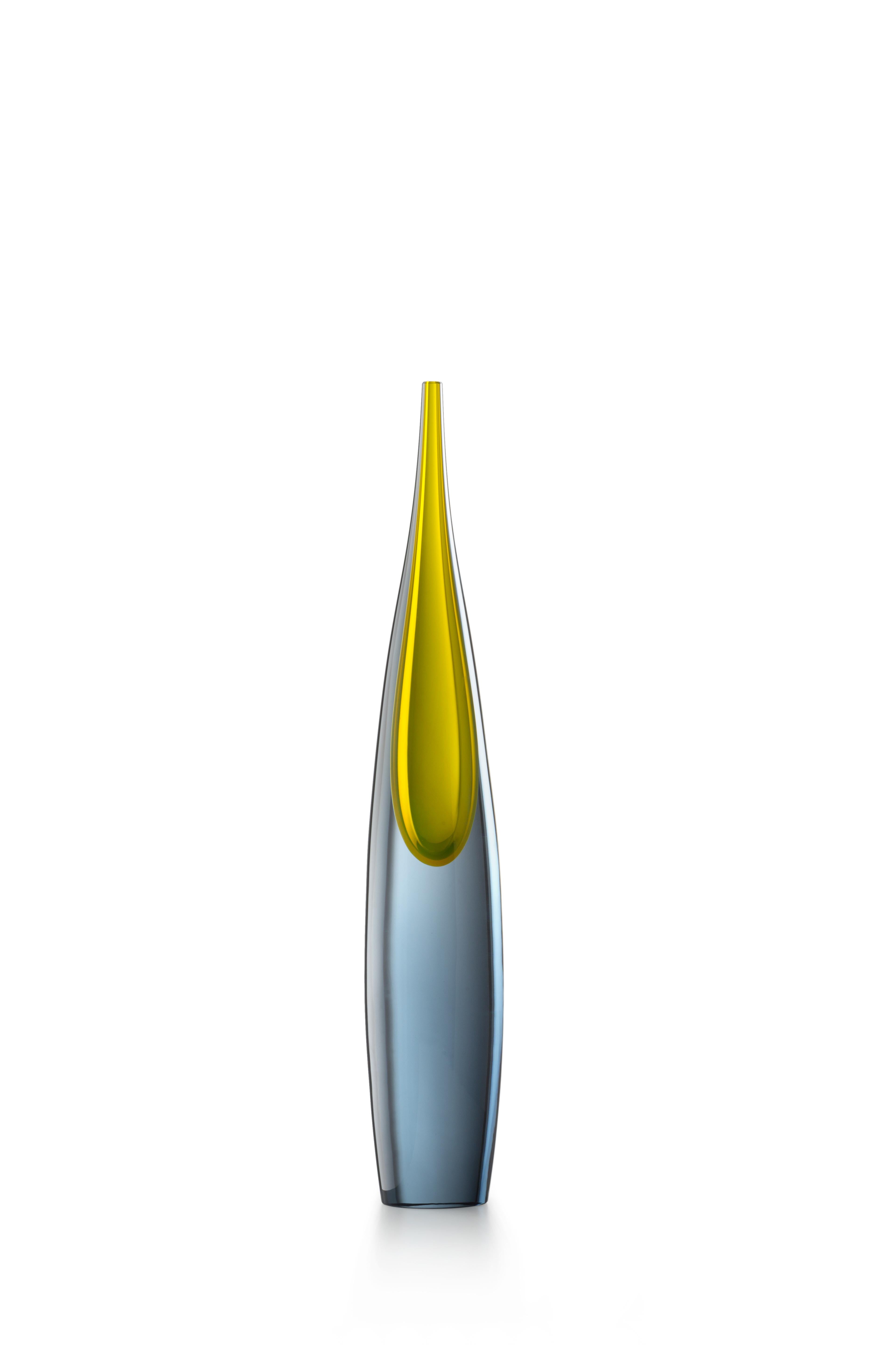 Yellow (01942) Small Pinnacoli Grigio Murano Glass Vase by Luciano Gaspari